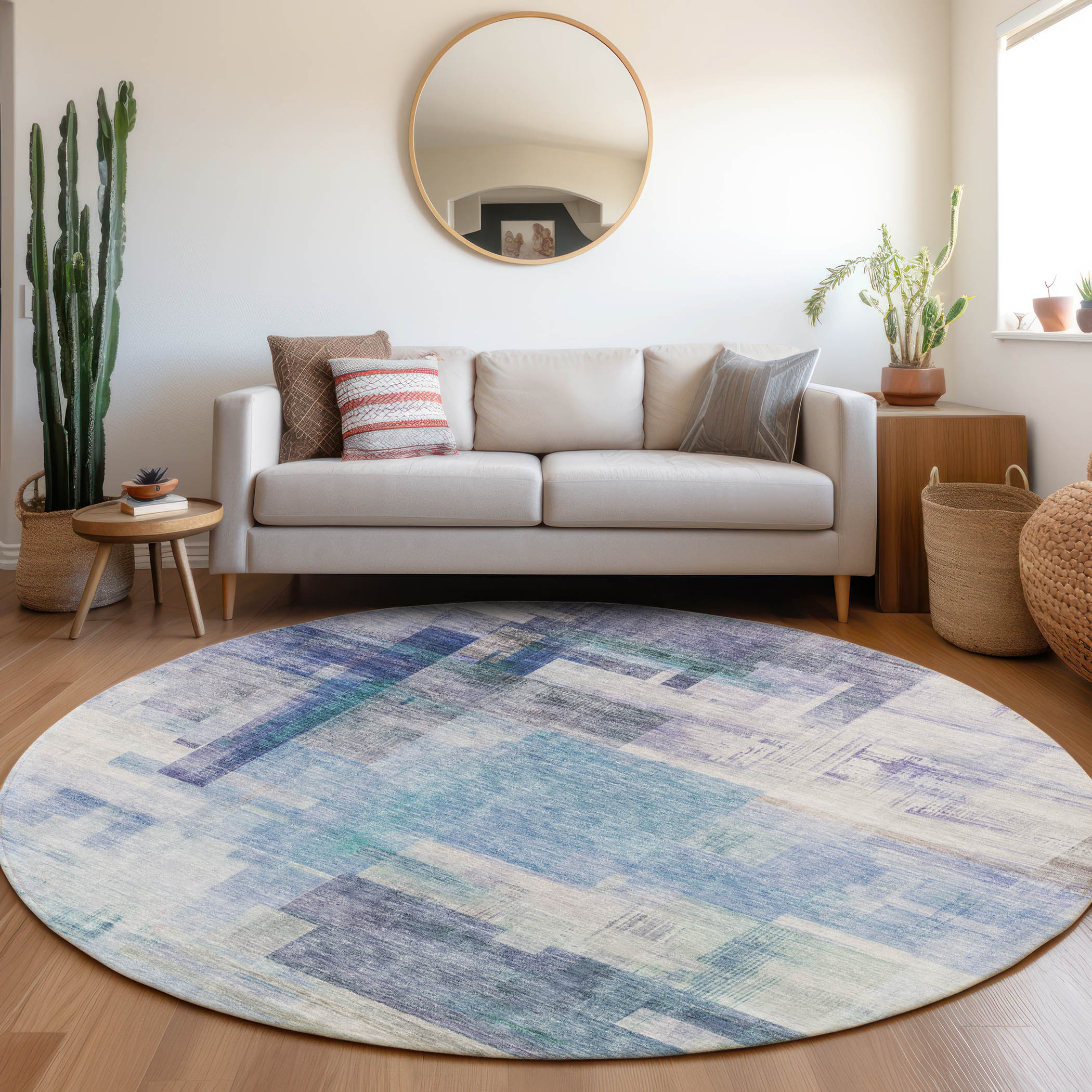 Addison Rugs ACN1067BU8RO Chantille ACN1067BU 8 x 8 (ft) Polyester Blue Round Indoor/Outdoor Geometric Machine washable Area rug