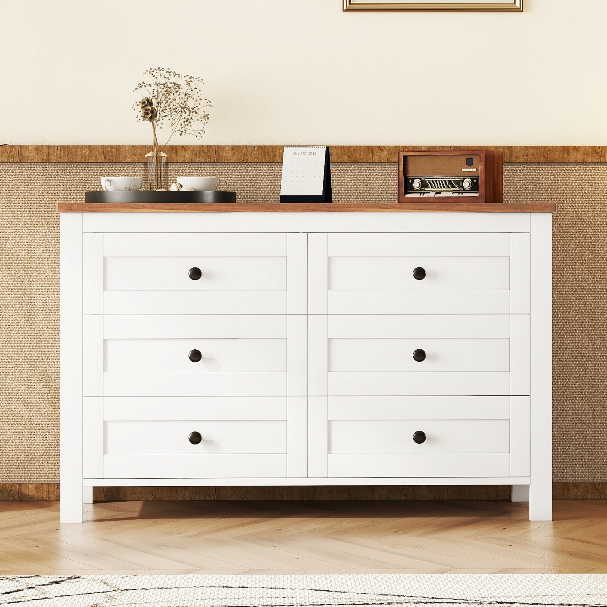 JIMSMAISON JMHLDS06W White 6 -Drawer Standard dresser
