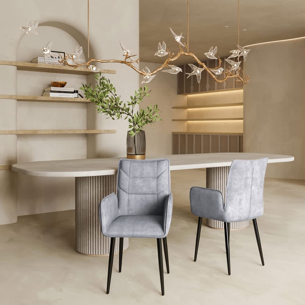 Coolbibila SIMON-DINING-GRAY Set of 2 Modern Gray Velvet Upholstered Dining Chairs with Metal Frame for Dining Room or Kitchen
