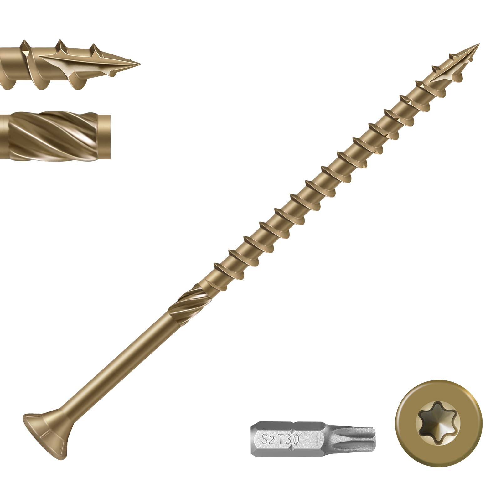 Linder Group Inc Deck Screws Number 14 x 5 Inch Heavy Duty Exterior Wood Screws Torx Drive Bronze Epoxy Coated Rust Resistant Self Drilling Star Bit 25 pcs