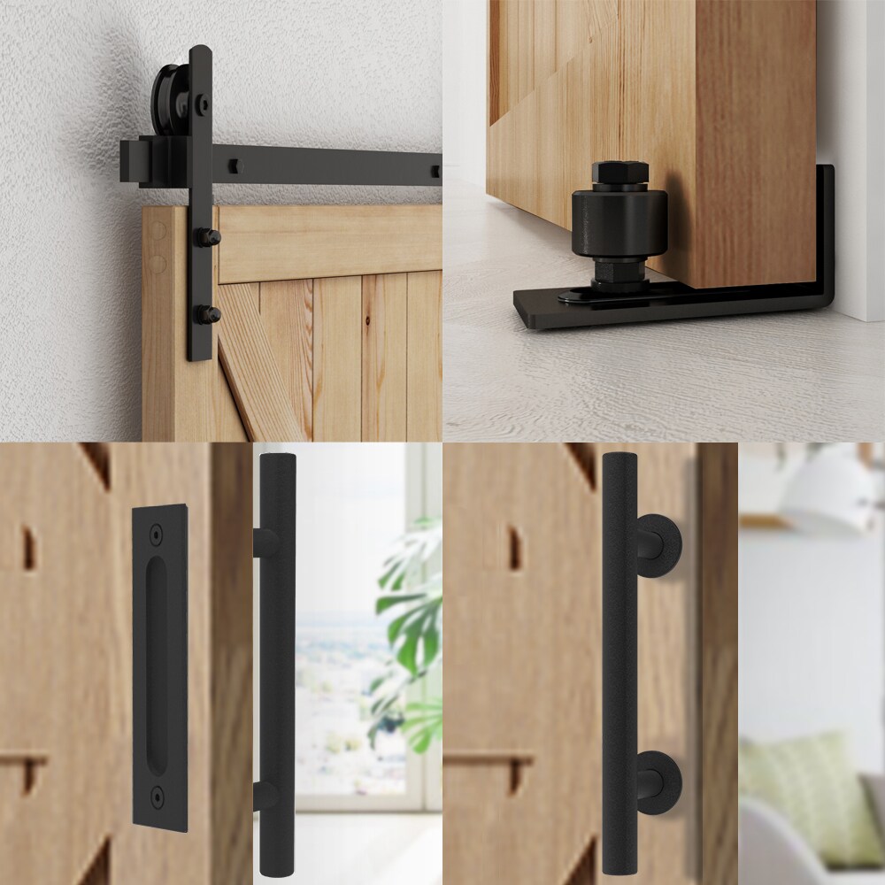 Clihome 78 In Matte Black Interiorexterior Straight Barn Door Kit In The Barn Door Hardware 