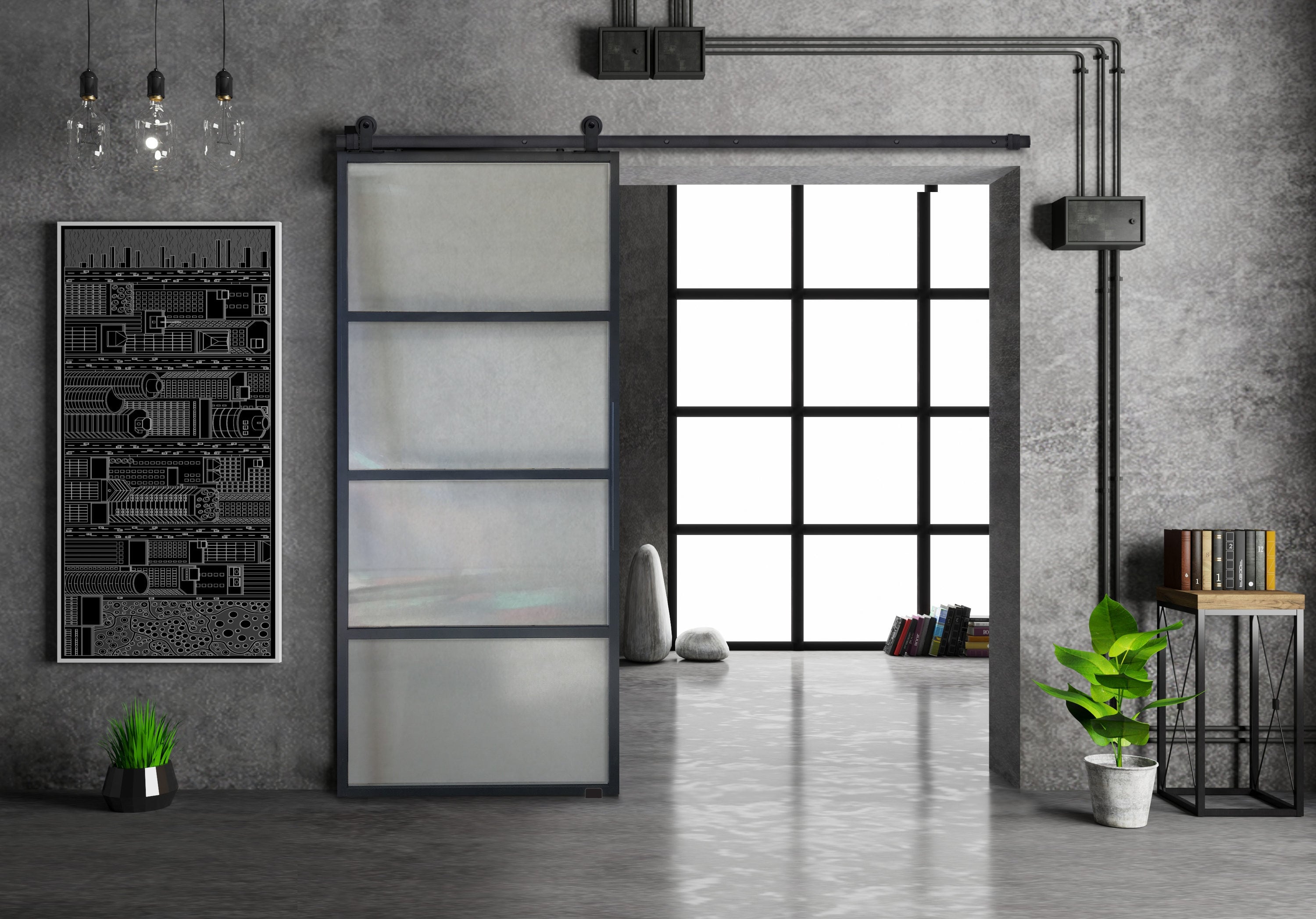 Barndoorz 42 In X 96 In Black Frosted Glass Barn Door Hardware Included In The Barn Doors