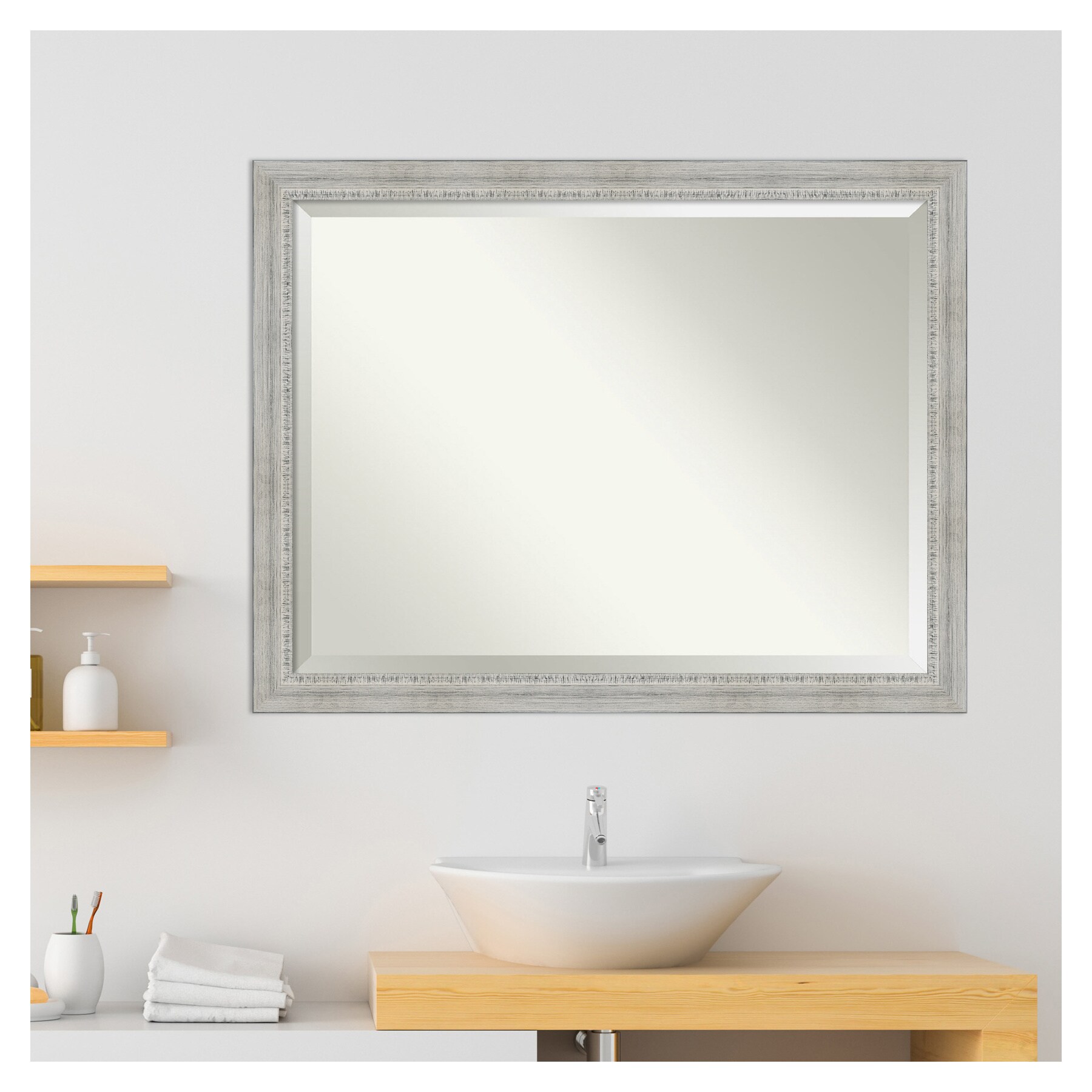 Amanti Art Rustic White Wash Wood Frame 44.38-in x 34.38-in Bathroom ...