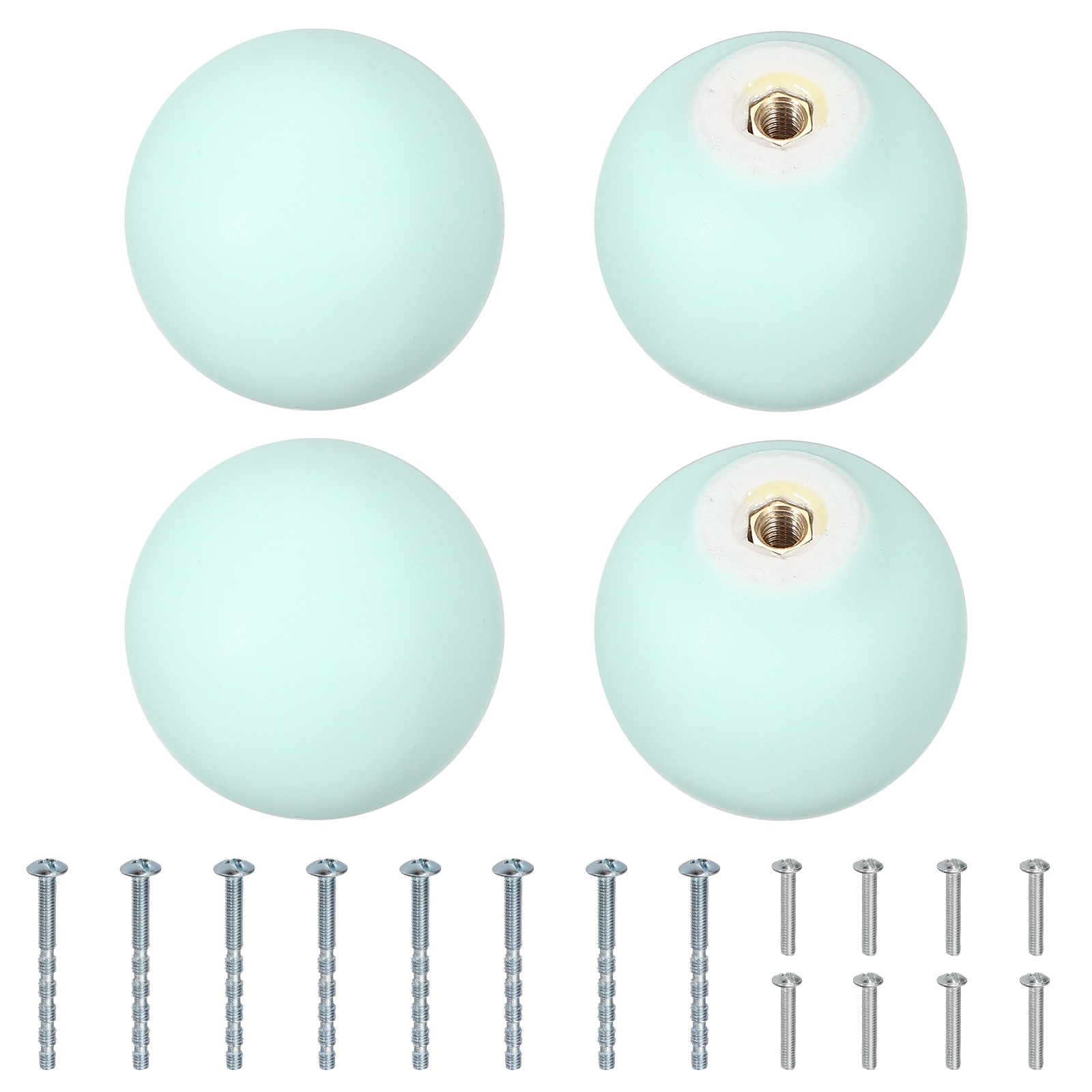Unique Bargains 4pcs Ceramic Cabinet Knobs 1.3 Inch Round Ceramic Drawer Knob Dresser Pulls with Mounting Screws Knobs Furniture Handles for Kitchen Closet Cupboard Nursery Decor Green