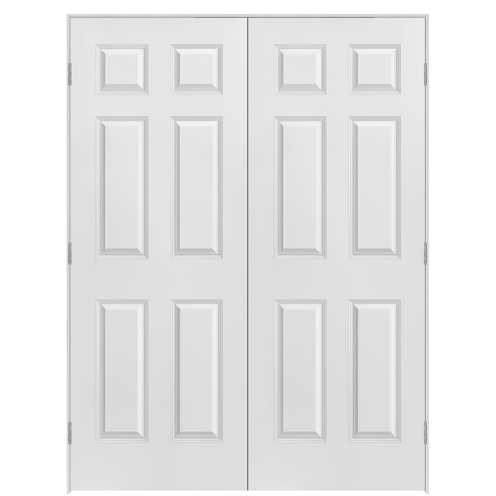 Masonite 640909 60-in x 80-in Primed Hollow core 6-panel Bi-parting Smooth Primed Molded composite Flat Jamb Double Prehung Interior Door
