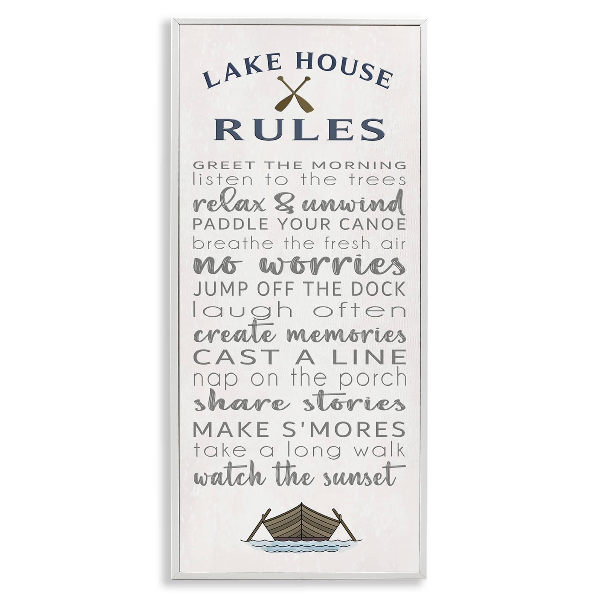 Stupell Industries BT-583-WFR-13X30 Fun Lake House Rules Framed Giclee design by Seven Trees Design