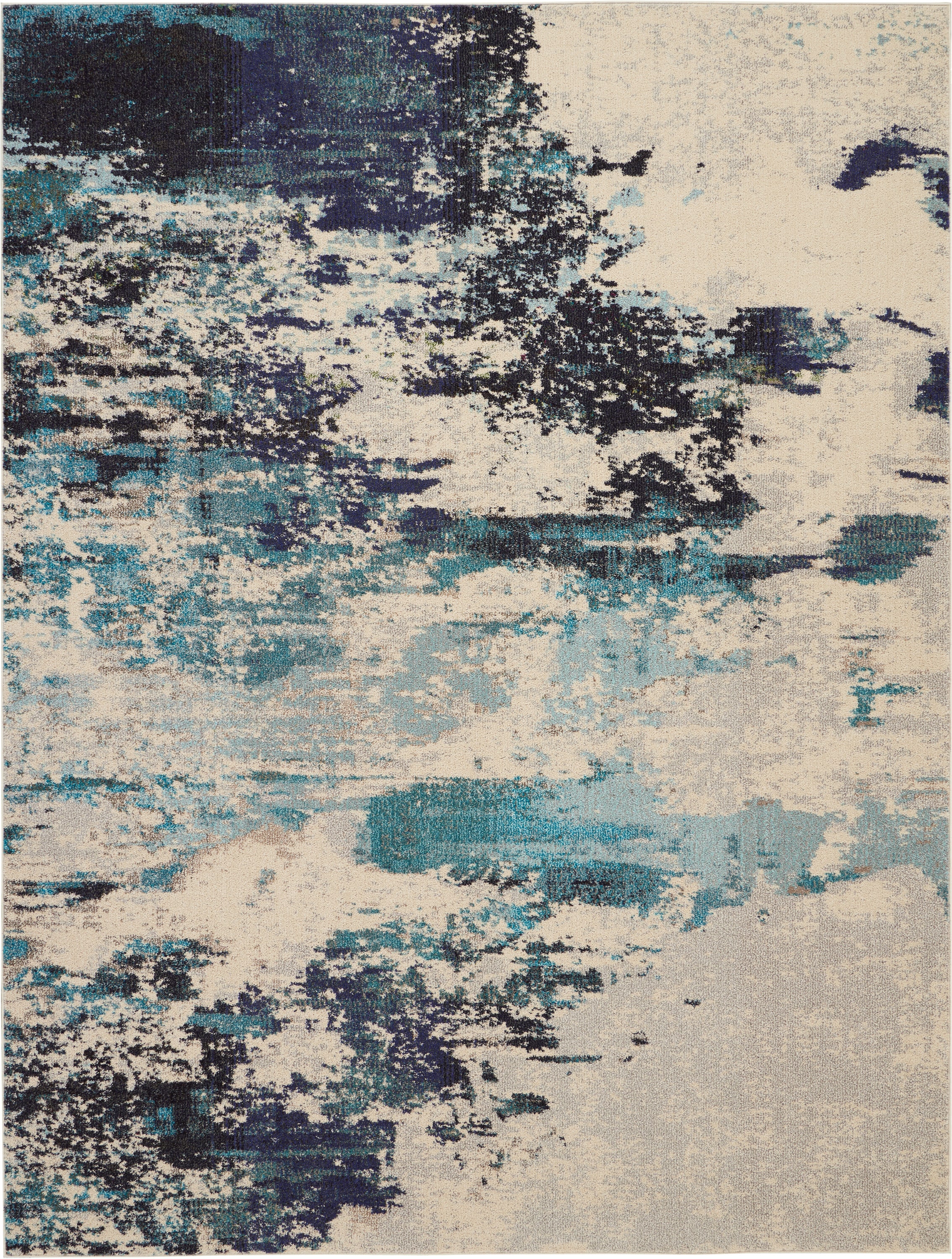 Reversible 5' x 7' Blue Abstract Synthetic Stain-Resistant Rug