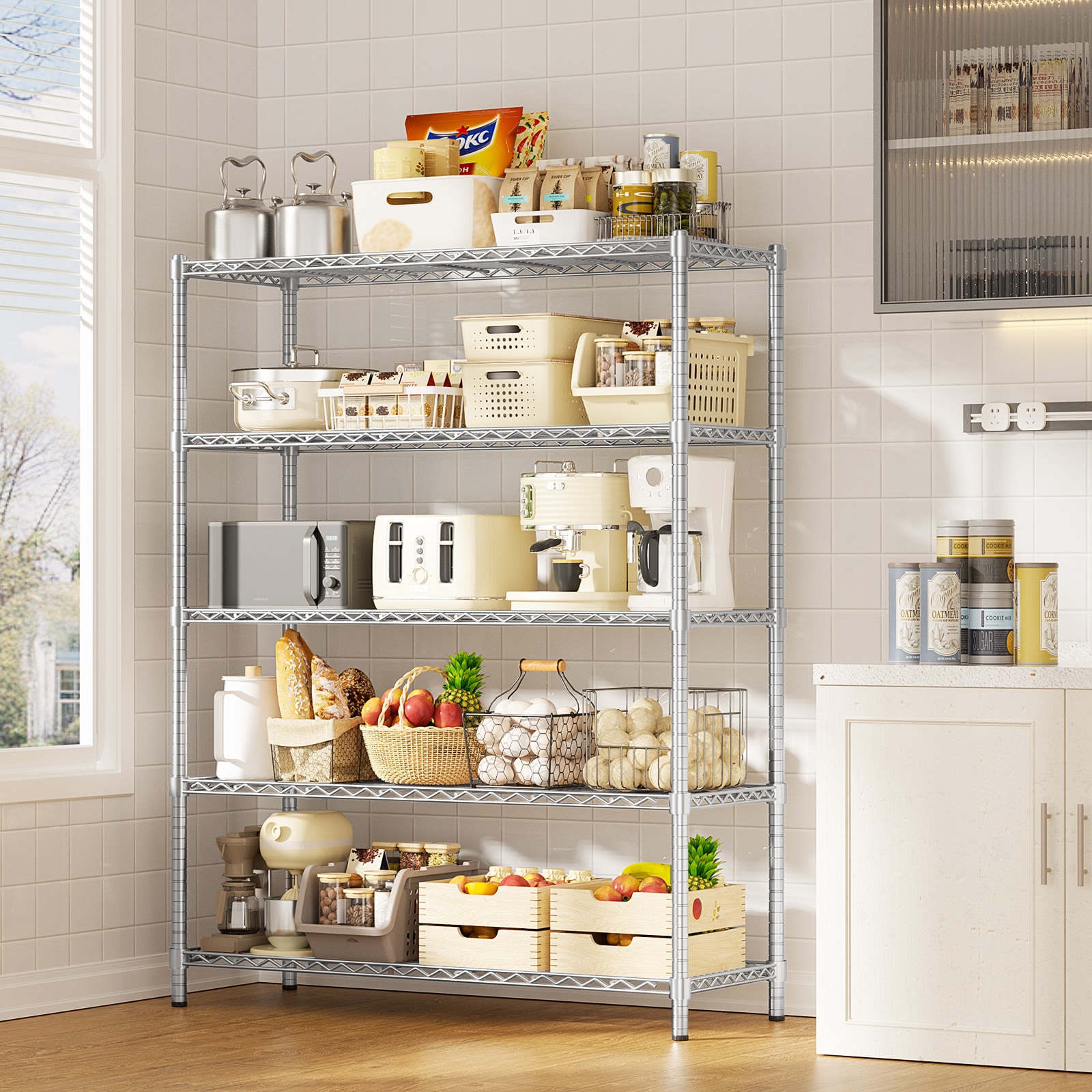 LOVMOR 5-Tier 45 in W x 72 in H x 20 in D Height Adjustable Garage Wire Shelving Unit