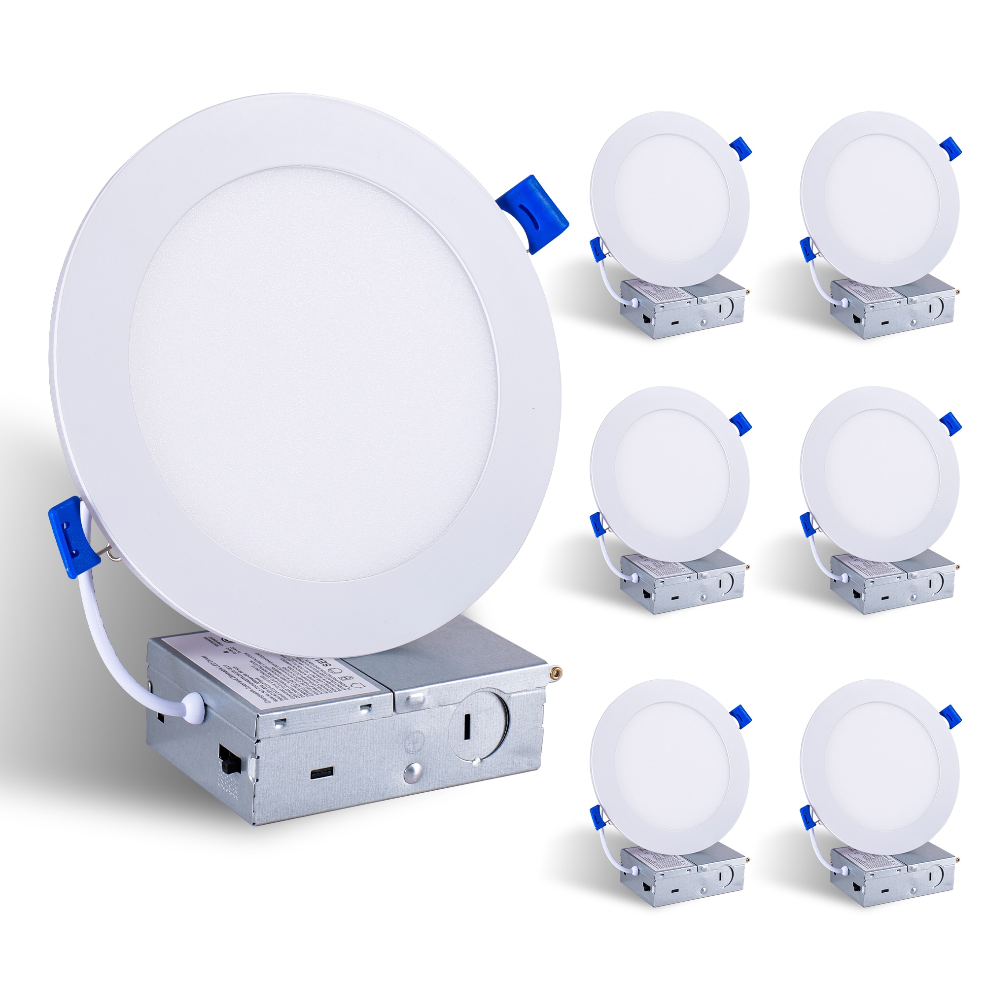 Ltemziiy 6 Pack 6 Inch White LED Recessed Light Dimmable 2700K-5000K 5CCT 800LM High Brightness 9W 120V Ultra-Thin Canless Wafer Light