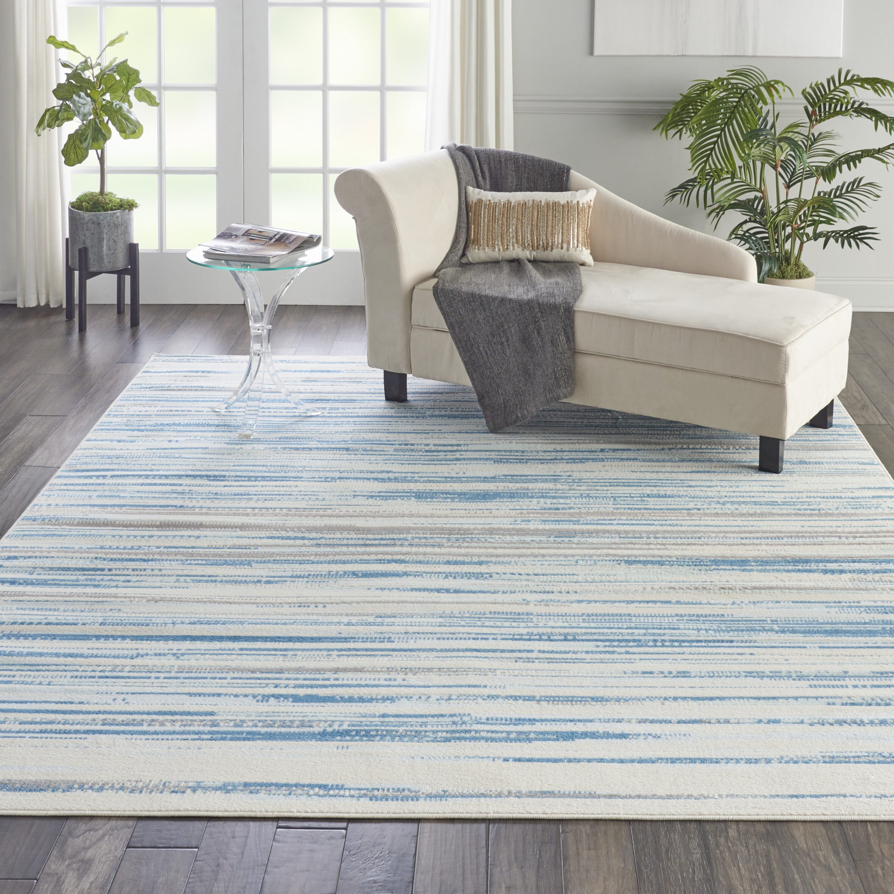 Blue Rectangular 8' x 10' Hand-knotted Reversible Rug