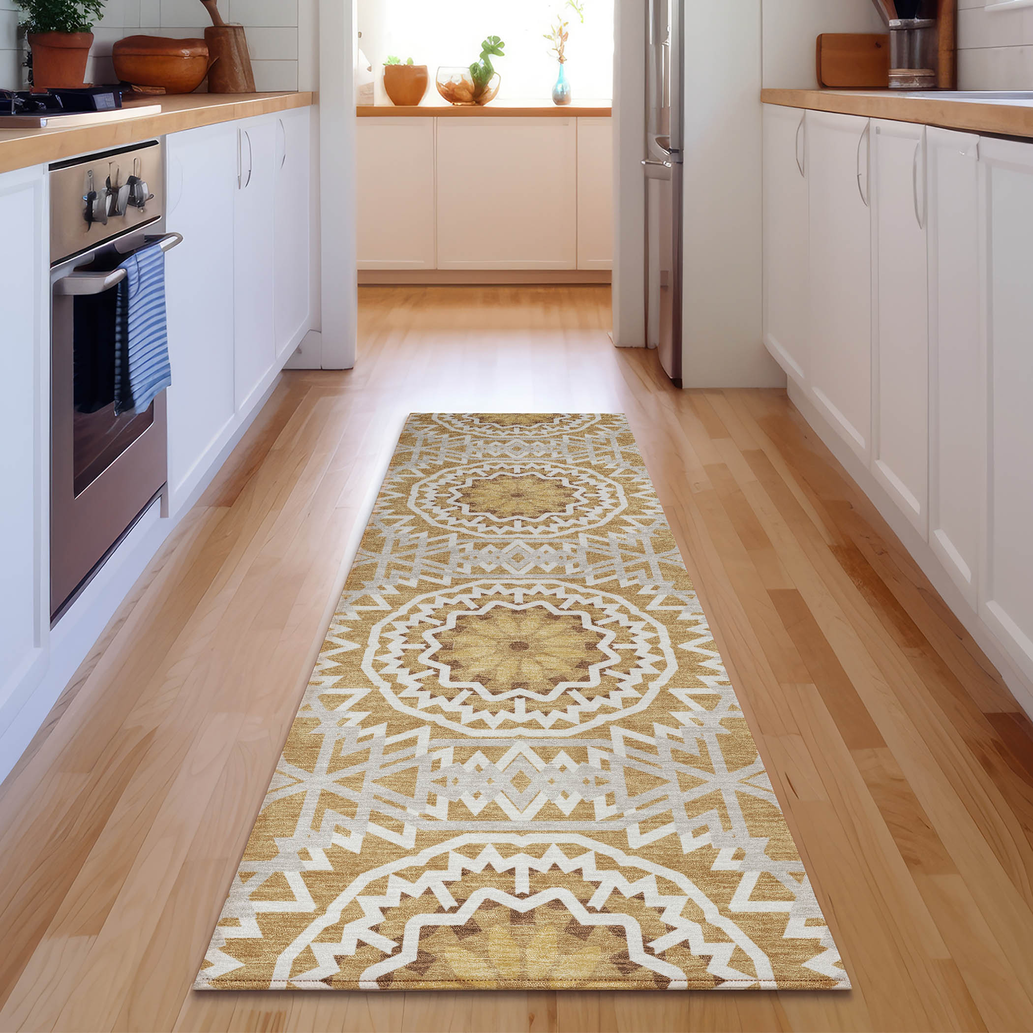 Addison Rugs AMF619GO2X8 Mayfield AMF619GO 2 x 7 (ft) Loomed Polyester Gold Rectangular Indoor Geometric Machine washable Area rug