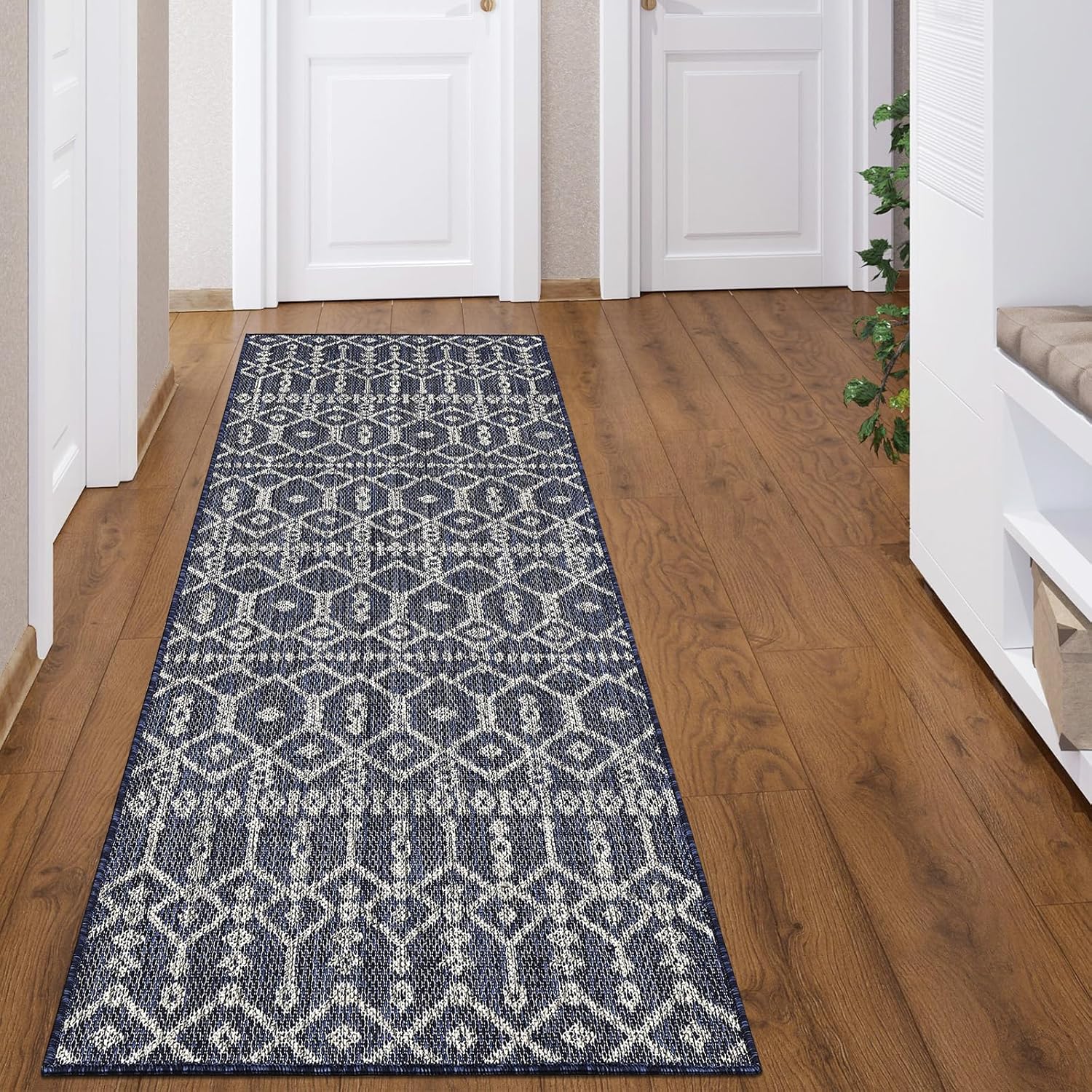 Qeetex WWJ-PHO-12287S7E Easy Cleaning Indoor Outdoor Runner Rug Non-Shedding Beach Blue