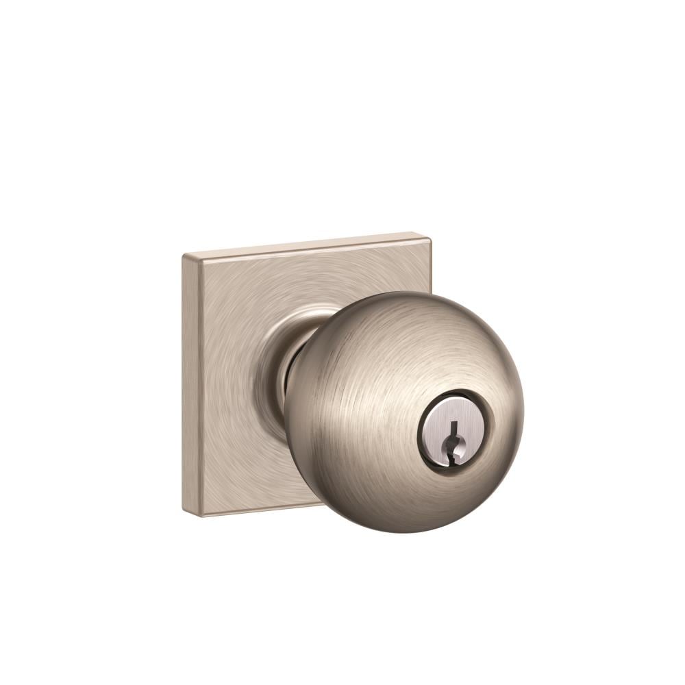 Schlage F51AORB619COL F Series Satin Nickel Traditional Interior/Exterior Keyed entry door knob Single pack