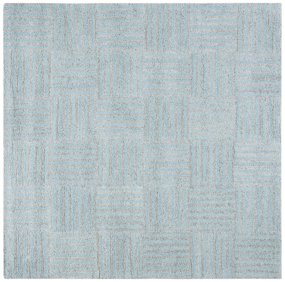 Handmade Abstract Cushion-Soft Tufted Wool Square Rug - Blue/Grey, 6'x6'