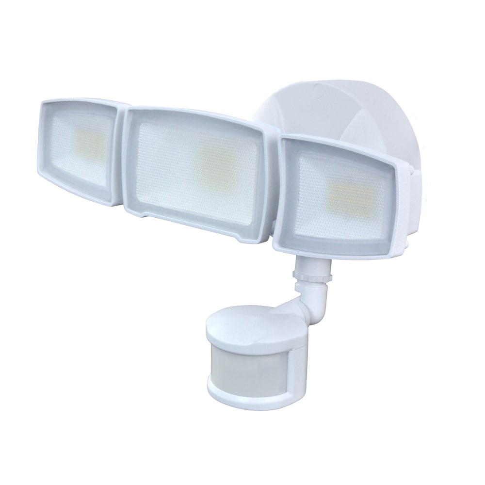 Good Earth Lighting 240-Degree EQ Hardwired LED Textured White 3-Head Motion-Activated Flood Light with Timer 3317-Lumen in the Motion-Sensor Flood Lights department at Lowes.com