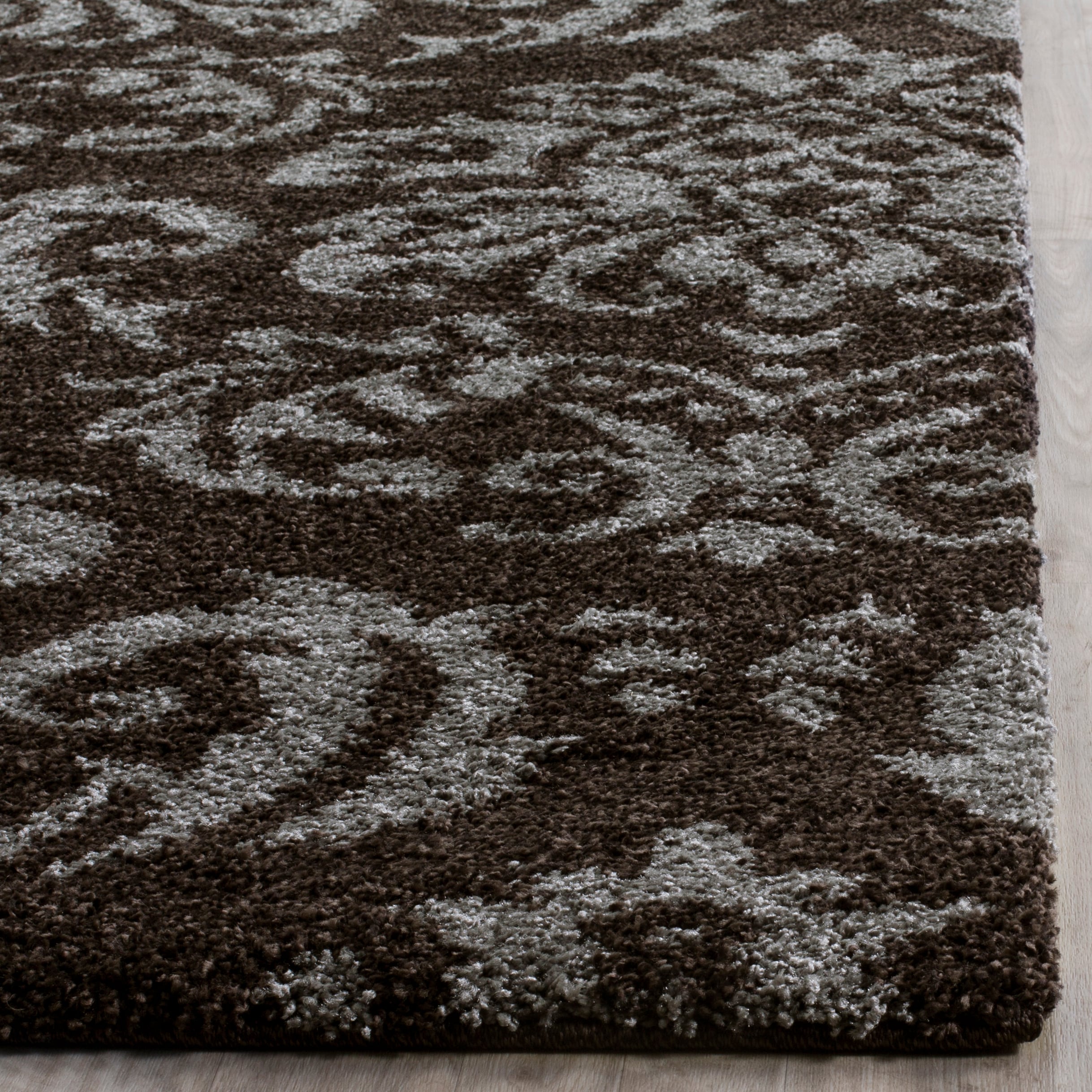 Florida Shag SG460 Power Loomed Indoor Area Rug - Dark Brown/Smoke - 8'x10' - Safavieh