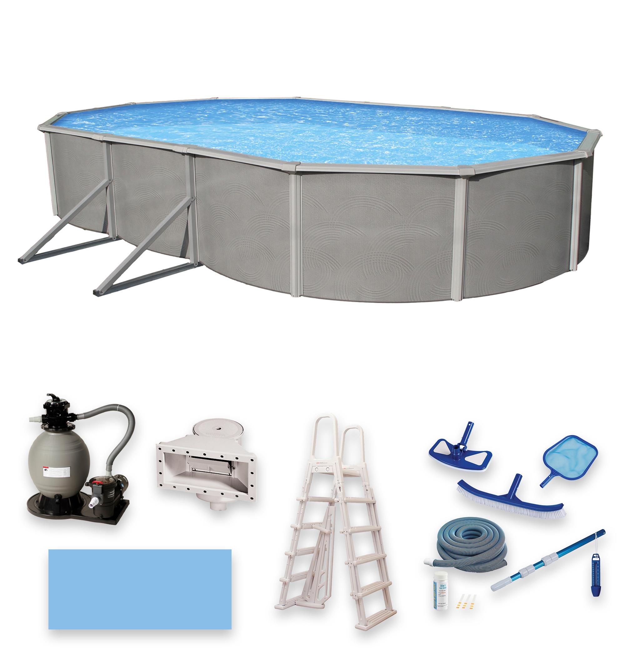 Belize 33' x 18' x 52" Oval Steel Above-Ground Pool with Pump and Filter