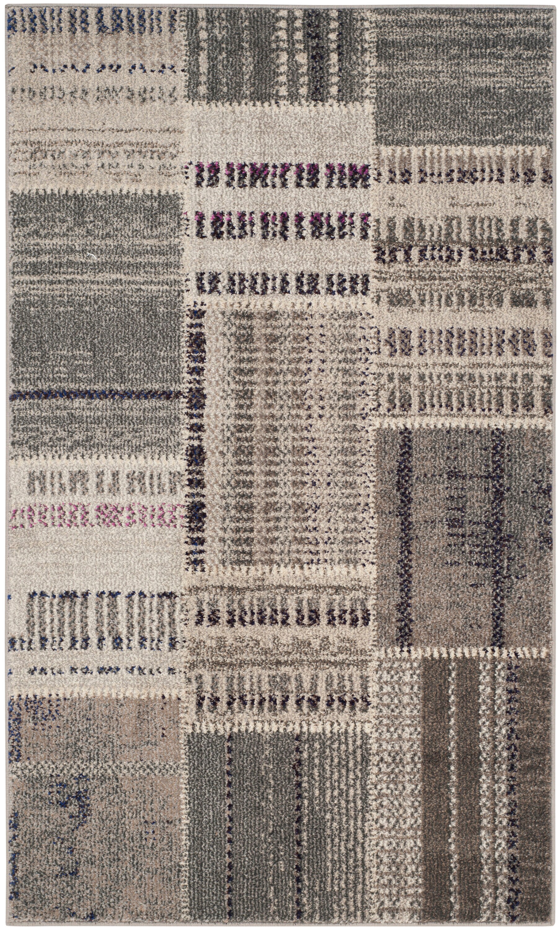 Grey Multi Geometric 3' x 5' Hand-Knotted Synthetic Area Rug