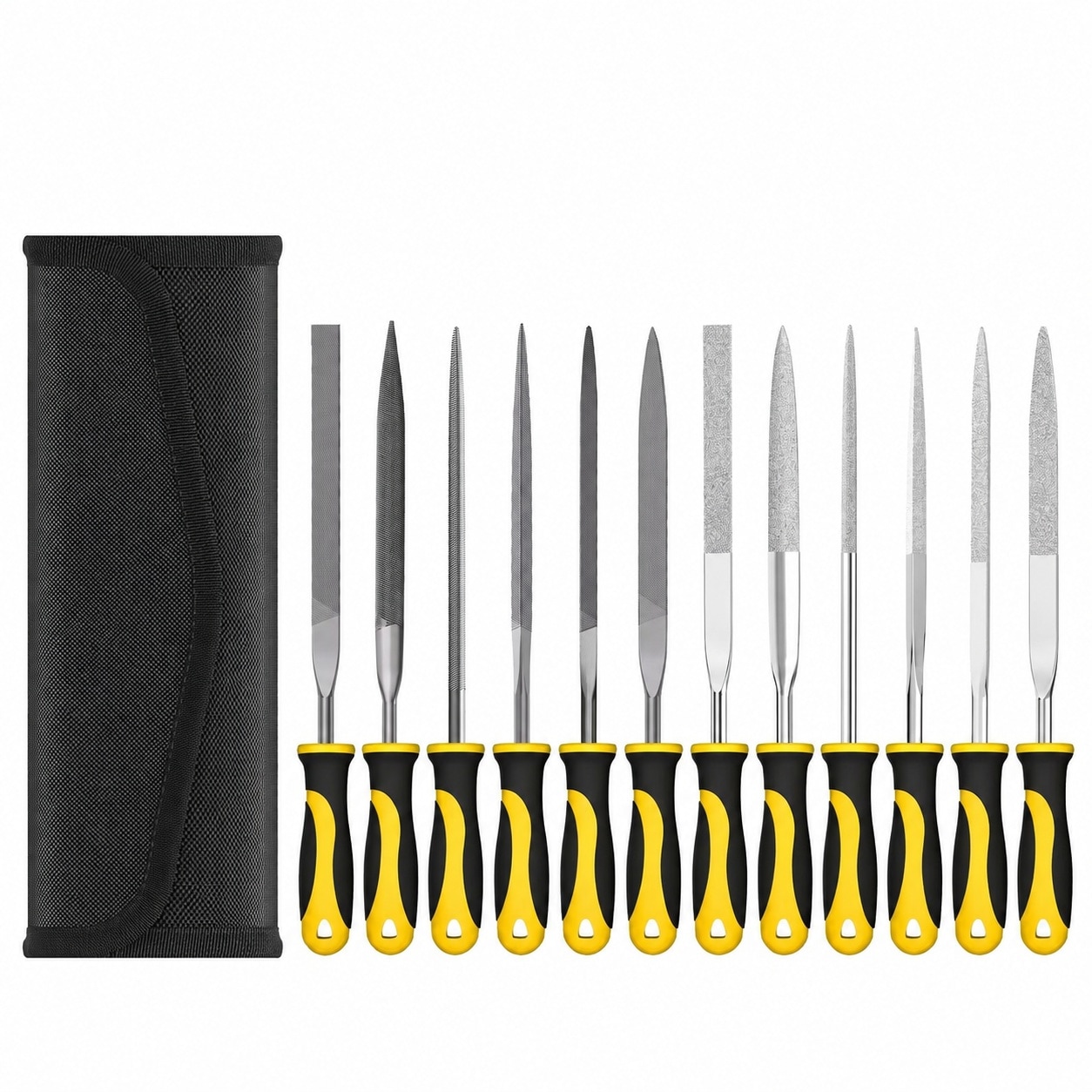 Linder Group Inc Needle File Set 12 pcs with Tool Bag Small Carbon Steel Files for Metal Wood Plastic Ceramic Glass Jewelry High Hardness Durable Teeth for #L3PU3GEM