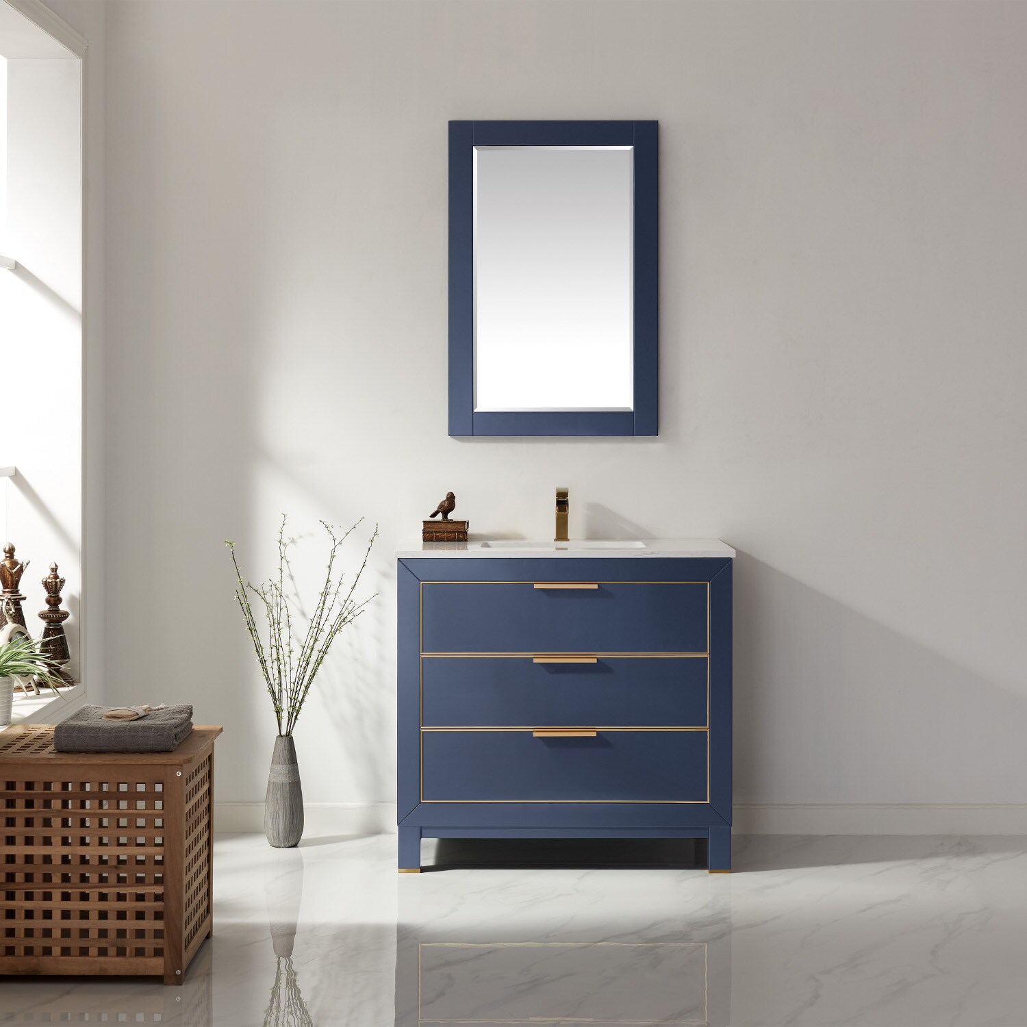 Altair 533036-RB-AW Jackson 36-in Royal Blue Undermount Single Sink Bathroom Vanity with Aosta White Engineered Marble Top (Mirror Included)