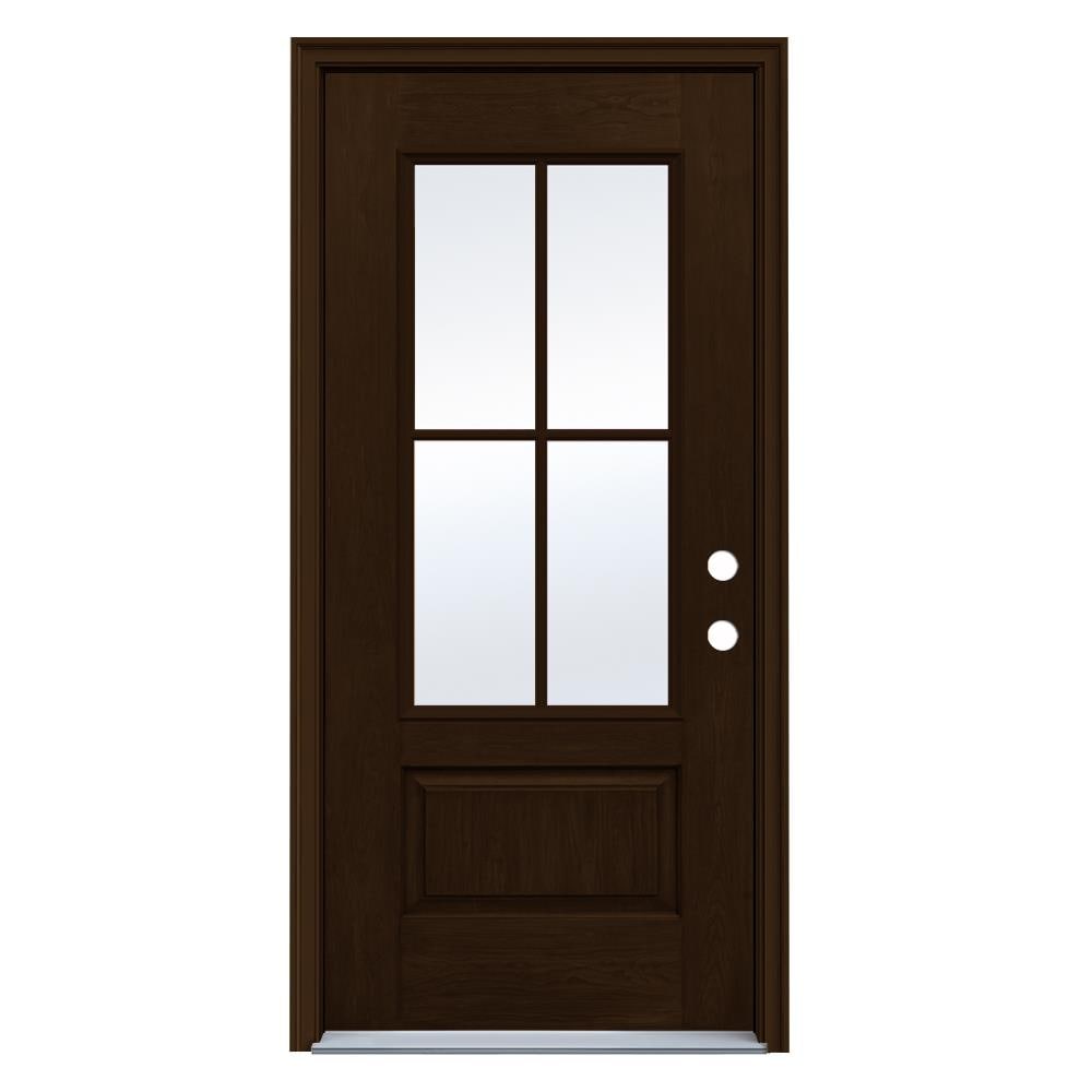 JELD-WEN LOWOLJW232500009 36-in x 80-in x 4-9/16-in Fiberglass 3/4 lite Left-hand inswing Espresso Stained Prehung Front Door with Brickmould Insulating core