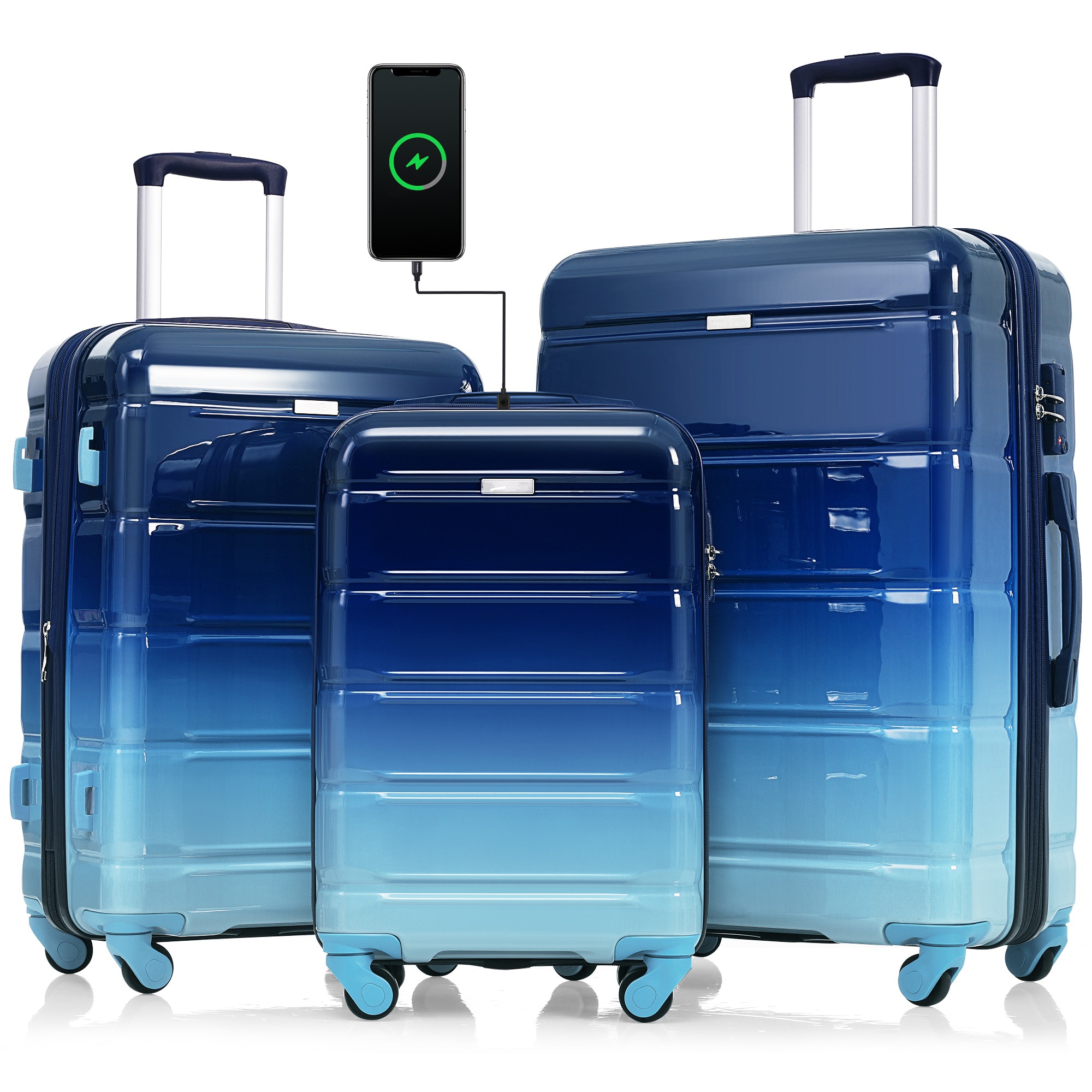 SINOFURN SYD9600012DB 19.2x11.6x28.4 Dark Blue Plastic Hardshell Suitcase set 3 -Bag