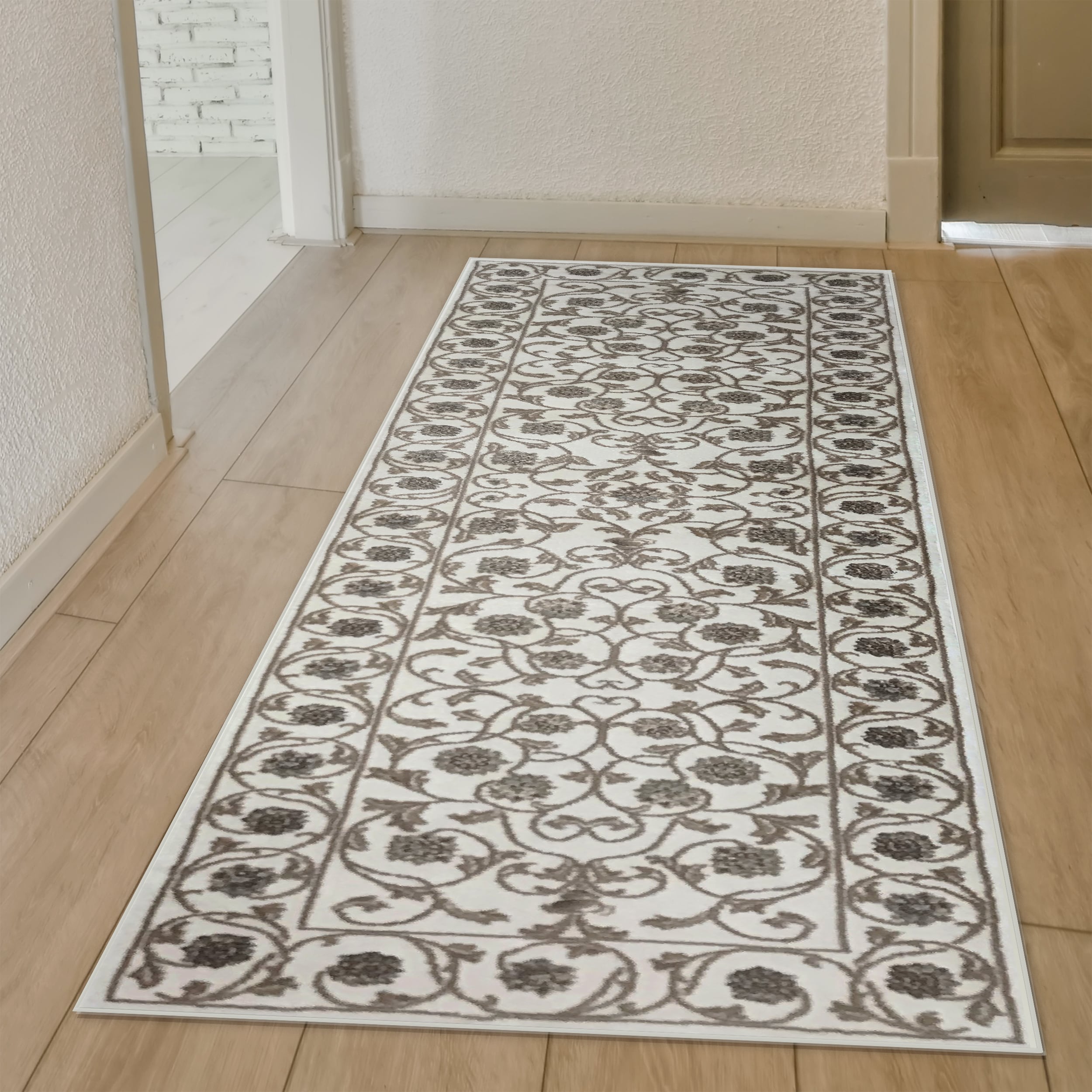 Radici USA 3743/1023/BONE Pisa 2 x 8 (ft) Polypropylene Bone Rectangular Indoor Floral/Botanical Oriental Runner rug