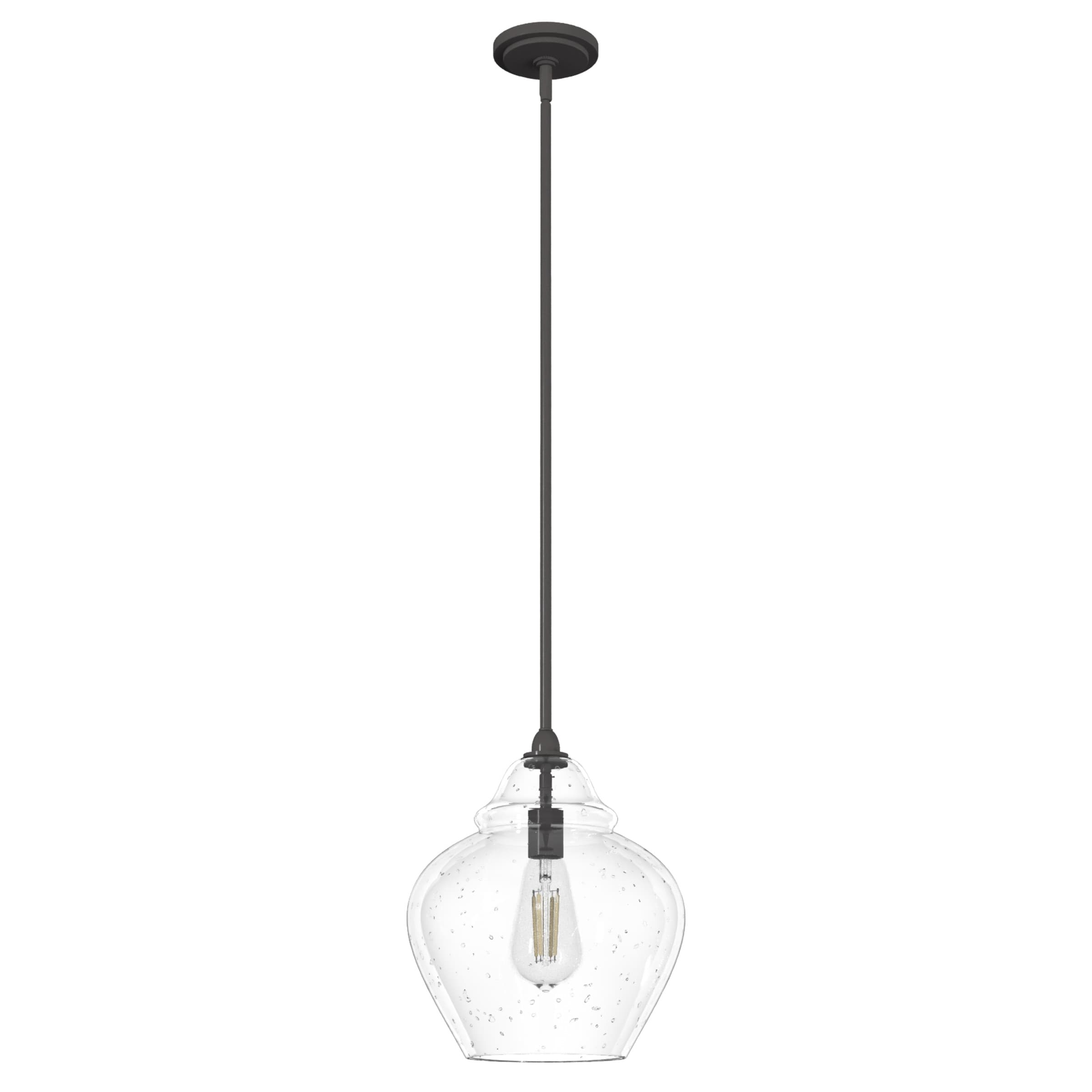 Hunter 19647 Dunshire 1 -Light Noble Bronze Transitional Seeded glass Bell Medium Hanging Pendant light