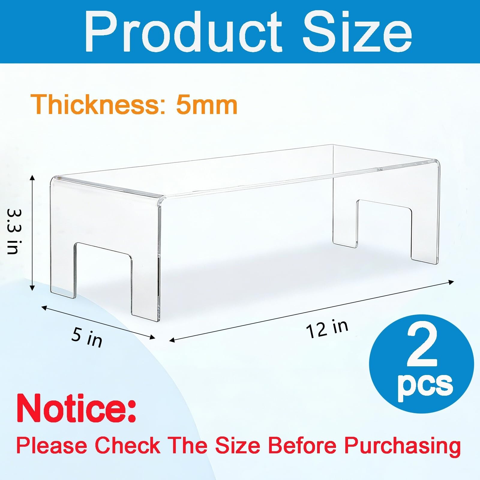 Etokfoks 2 Pack Clear Acrylic Display Risers 12 x 5 x 3 3 in for Home ...