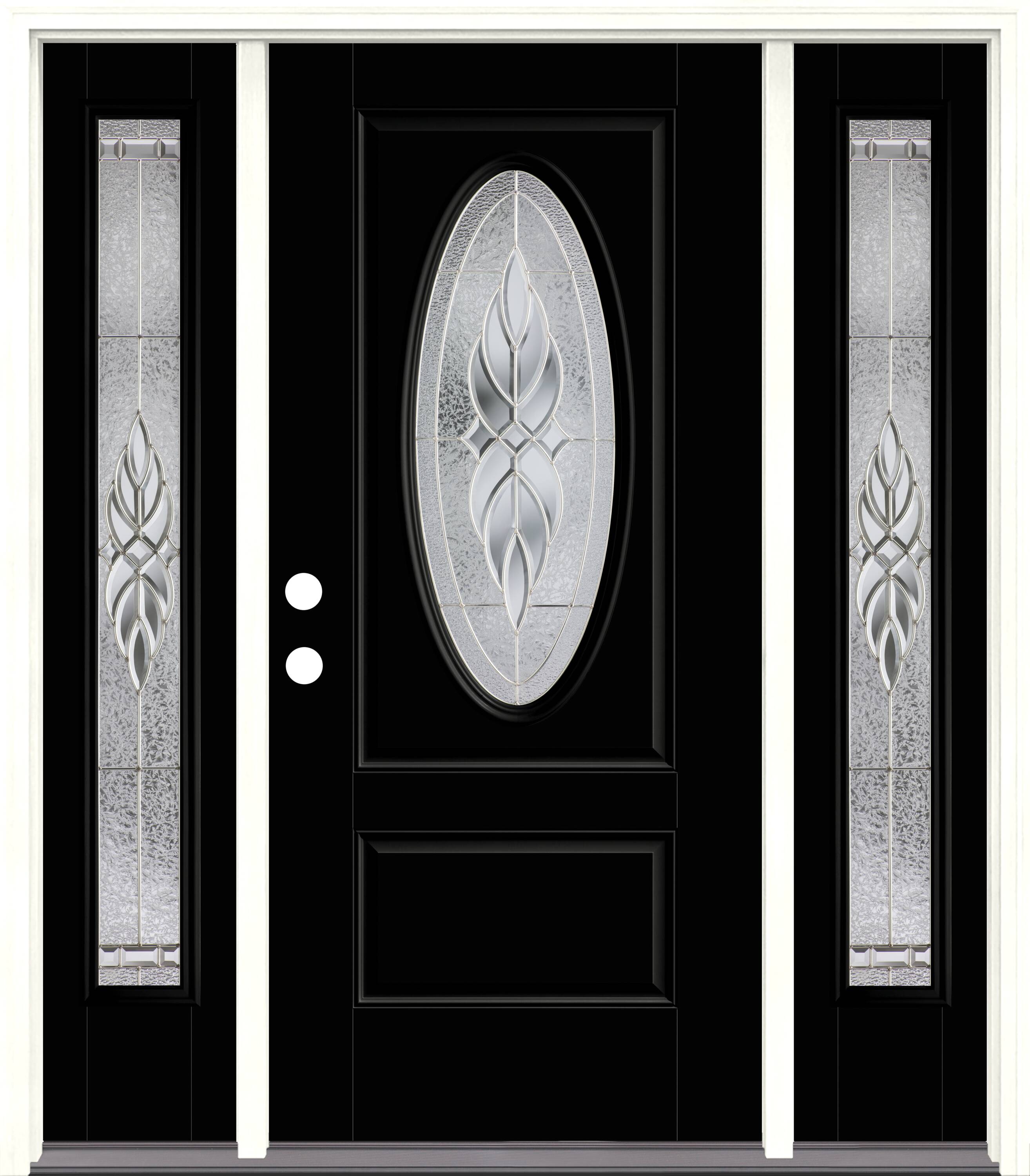 Therma-Tru TTB641121SOS Varissa Entry Door 64-in x 80-in x 4-9/16-in Fiberglass Oval lite Right-hand inswing Black Painted Prehung Front Door with Sidelights with Brickmould Insulating core