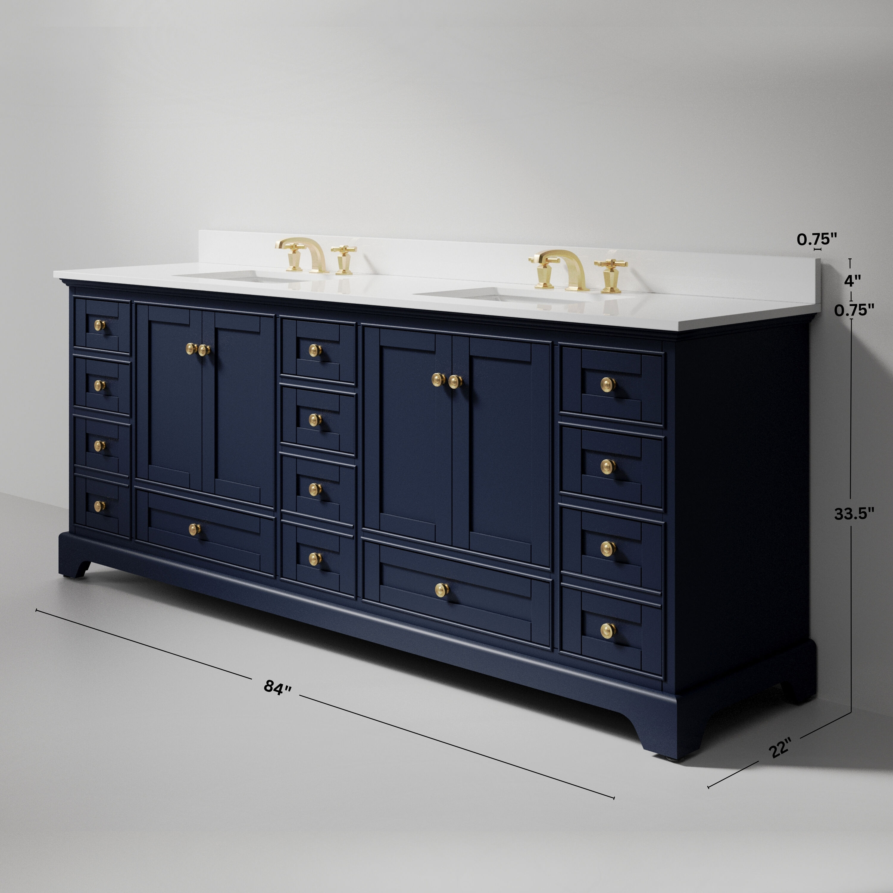 Audrey 84'' Heritage Blue Double Vanity with Calacatta Quartz Top