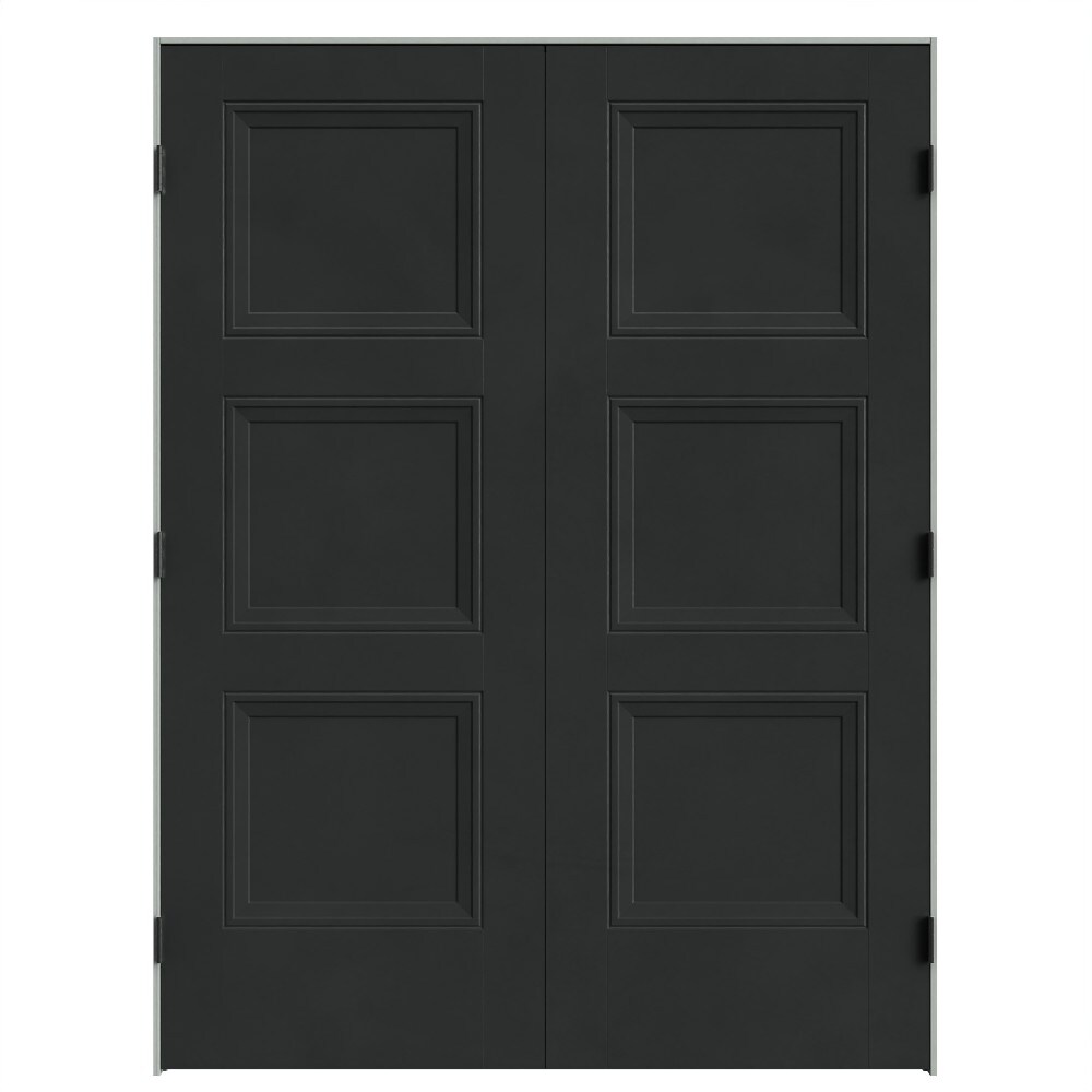 Masonite 641955 60-in x 80-in Midnight Black Solid core 3-panel square Bi-parting Smooth Prefinished Molded composite Flat Jamb Double Prehung Interior Door