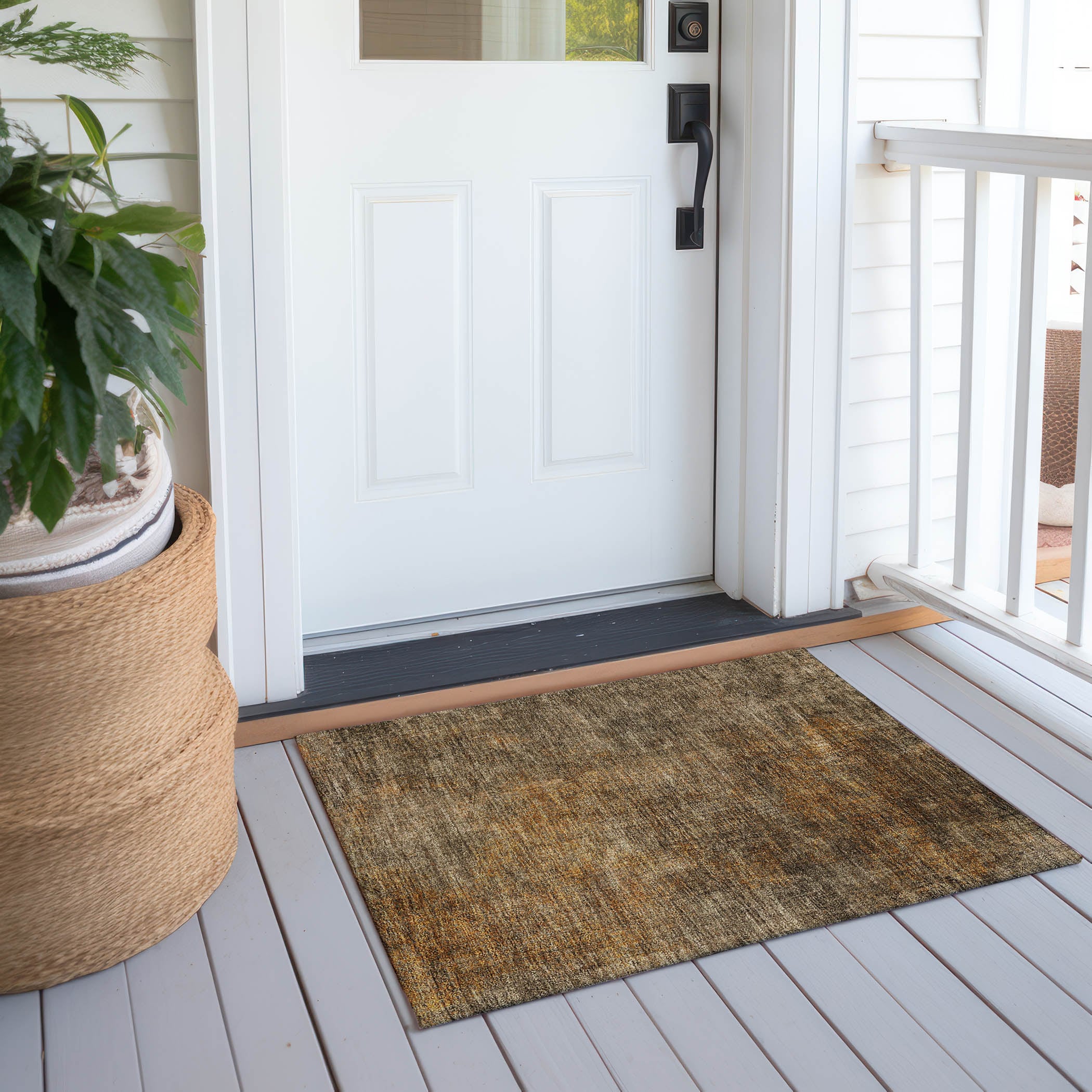 Brown Synthetic Flat Woven Reversible Washable Area Rug