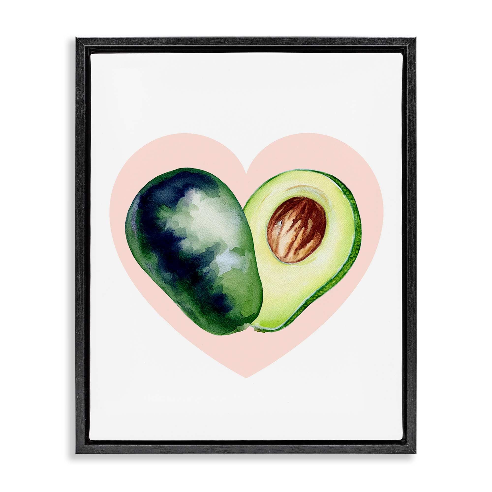 Stupell Industries BT-079-FFB-16X20 Heart Shaped Avocado Black Framed Floater Canvas Wall Art By Lil Rue 17 x 21