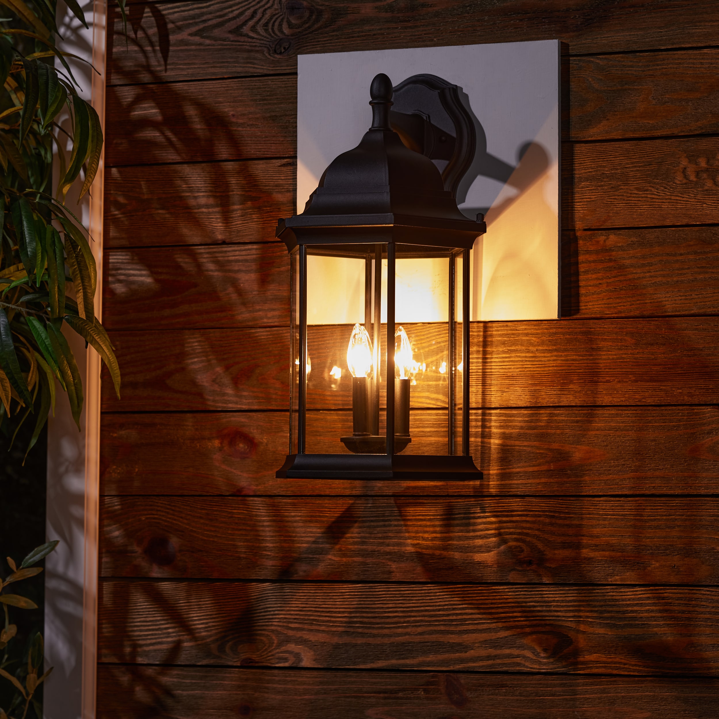 Black Clear Glass 3-Light Outdoor Wall Lantern