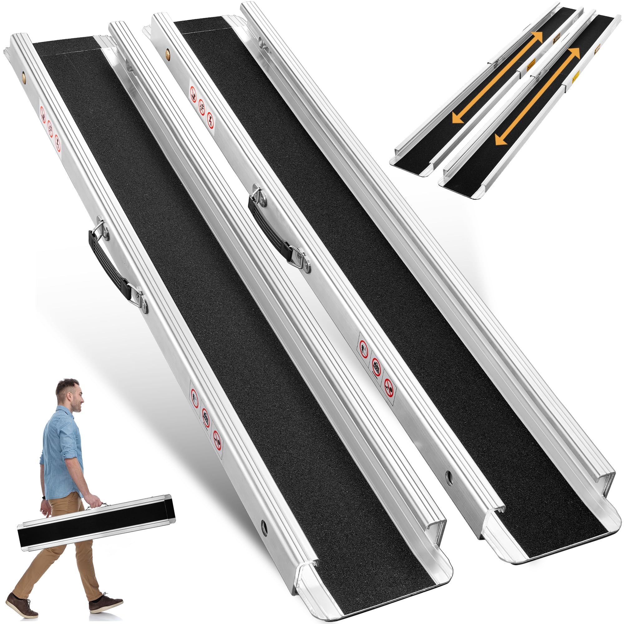 Phyfalip  7FT Portable Adjustable Aluminum Wheelchair Ramp with Thickened Sidewalls and Anti Slip Surface 1200LB Capacity for Home Stairs and