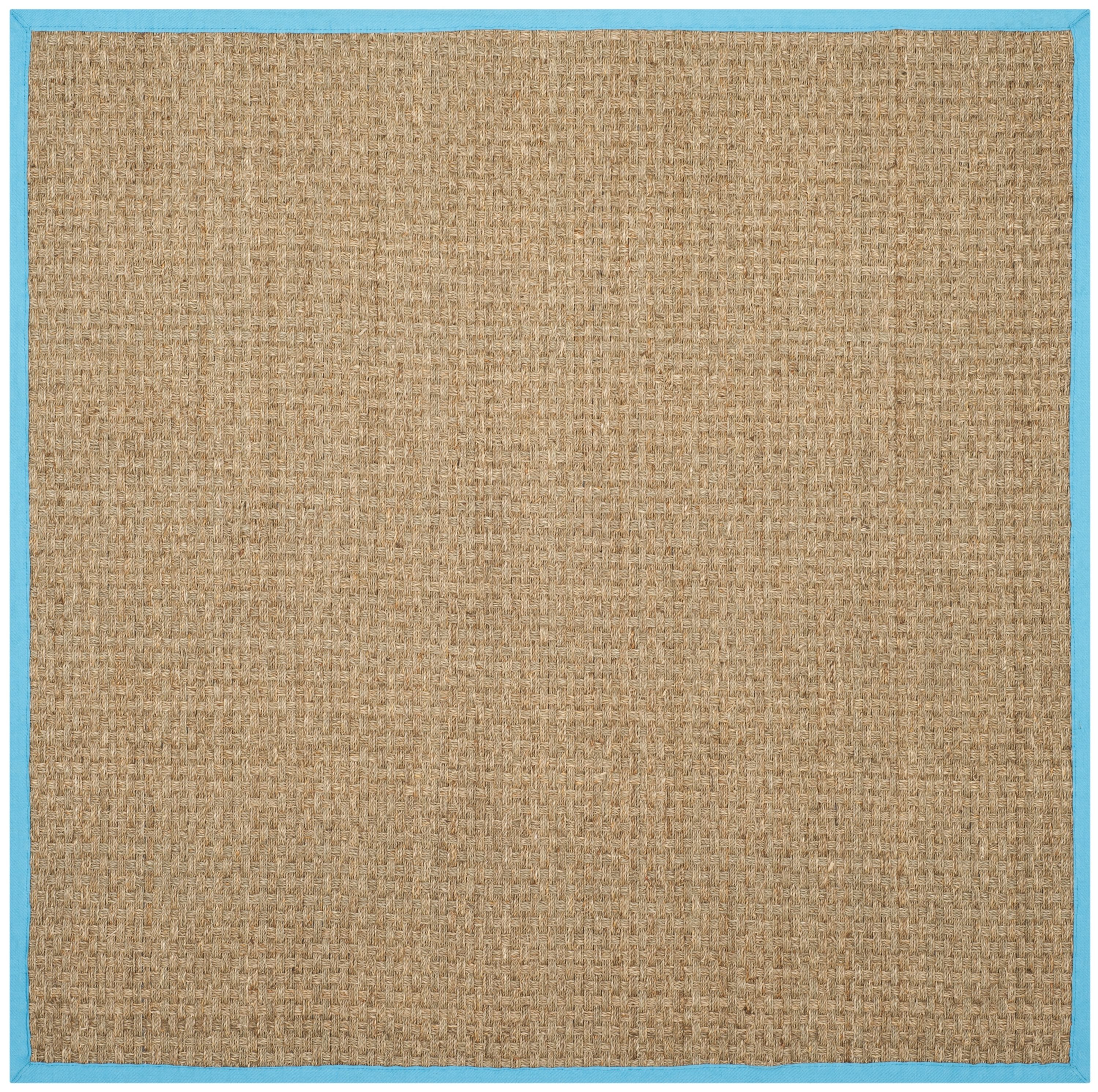 Safavieh NF114S-6SQ Natural Fiber Hampton 6 x 6 (ft) Loomed Seagrass Natural/Turquoise Square Indoor Solid Coastal Area rug