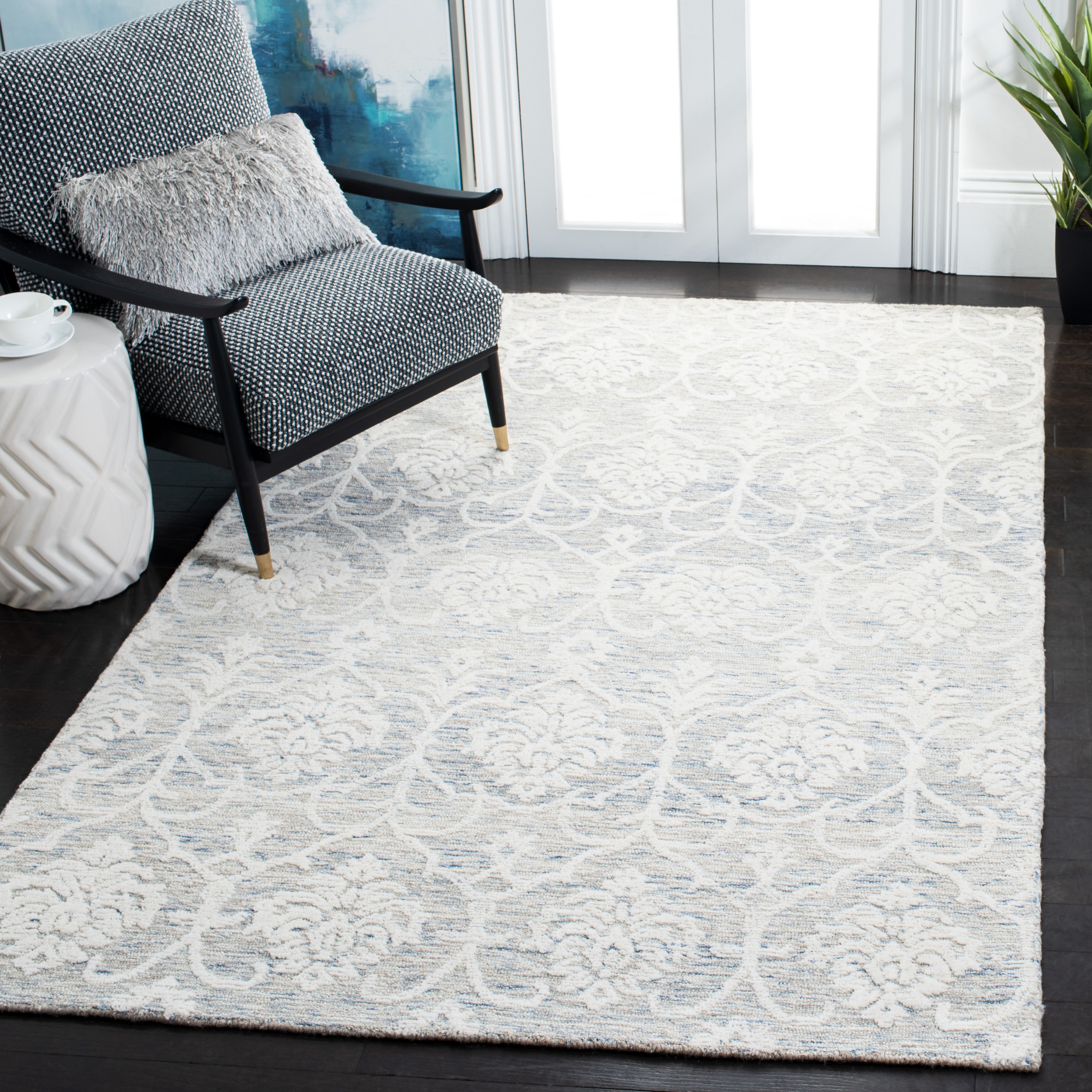 Safavieh MET996L-3 Metro Mizka 3 x 5 (ft) Tufted Wool Light Blue/Ivory Rectangular Indoor Floral/Botanical Farmhouse/Cottage Throw rug