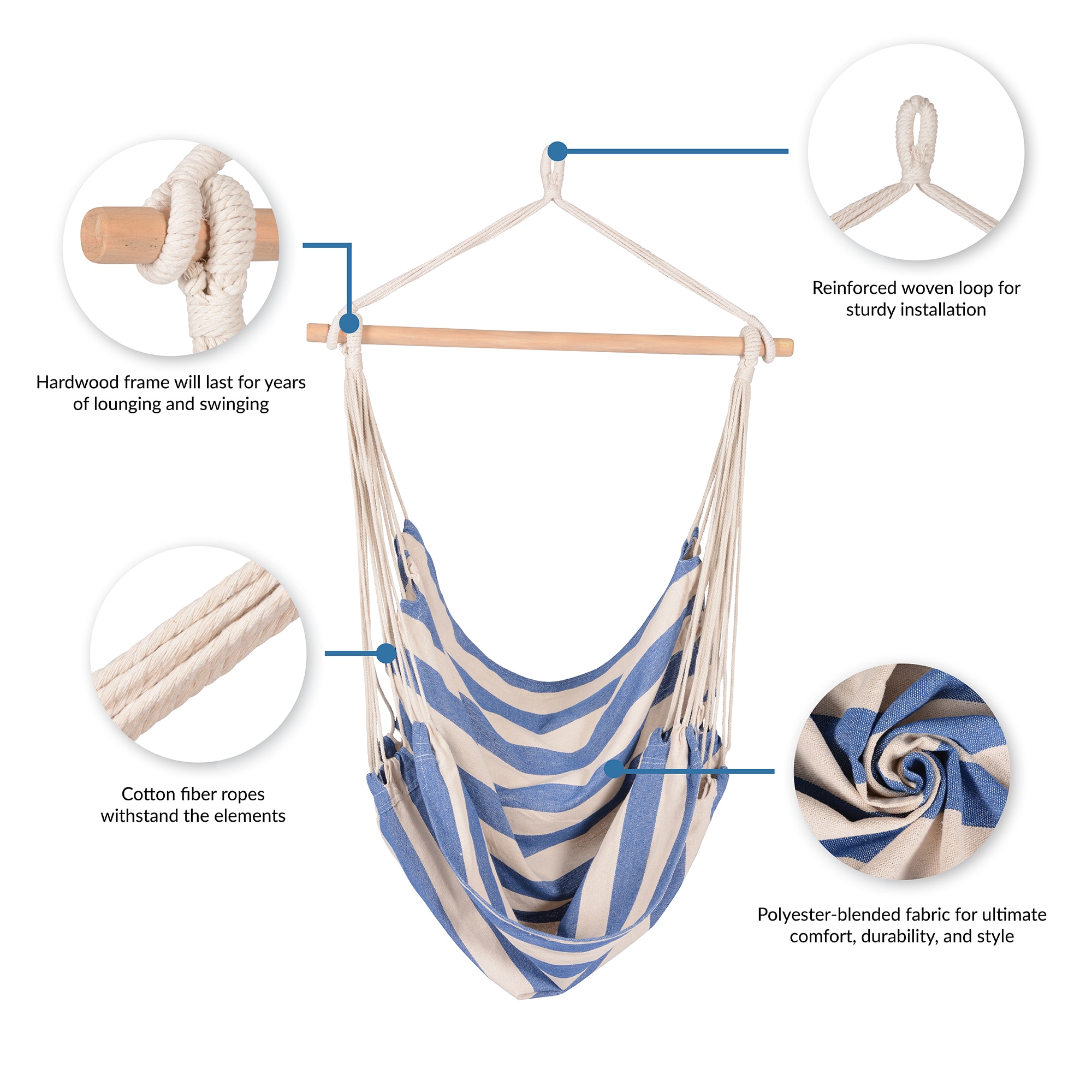 Hampton Blue and White Striped Hanging Hammock Chair