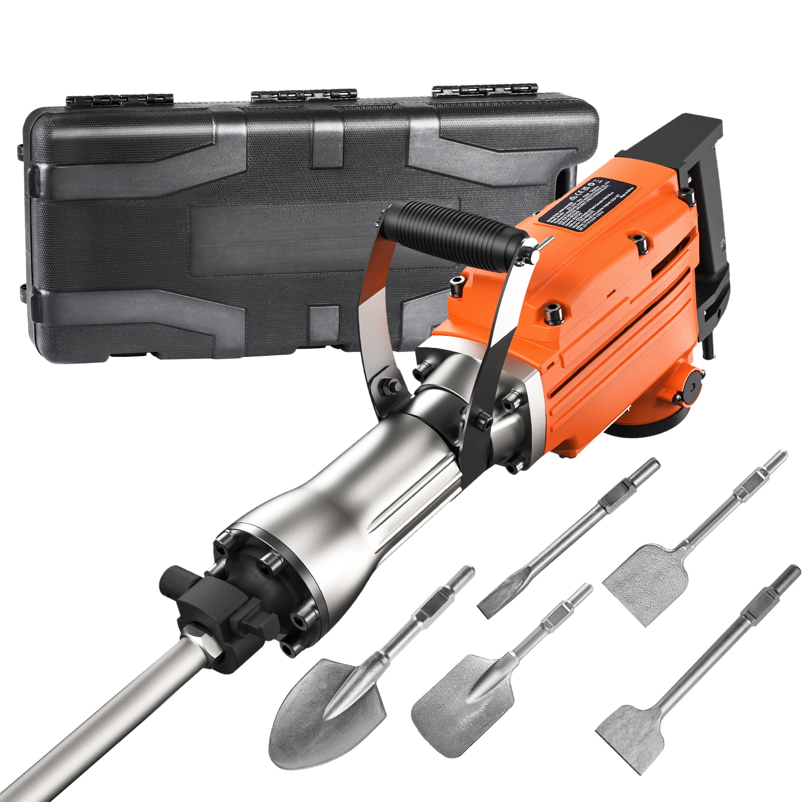 VEVOR SCDXDHYCPZJZ03718V1 2200 W 2 Chisel Bit 1350 BPM 110 -Volt Corded Demolition Hammer