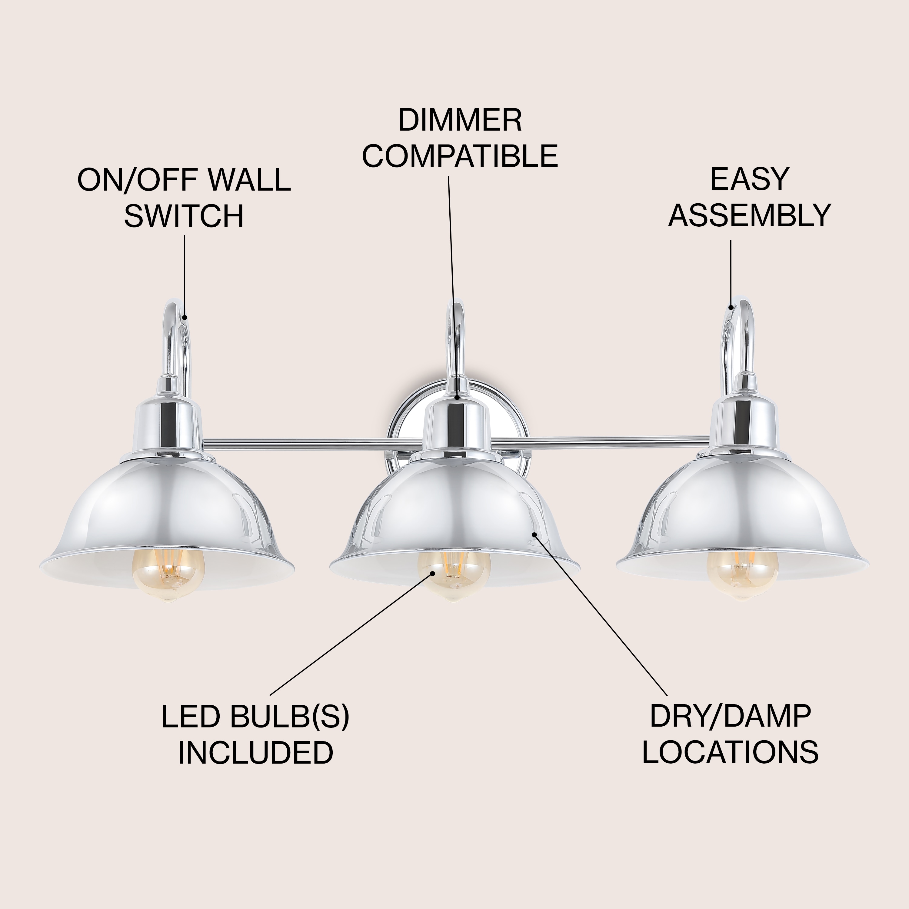 Frisco 26.5" Chrome Polished Metal 3-Light Vanity Fixture