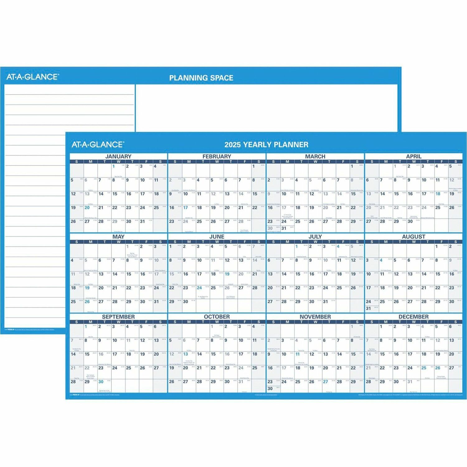 AT-A-GLANCE SPRAAGPM30028 Horizontal Reversible Erasable Wall Planner  48 x 32  White Blue Sheets  12 Month Jan to Dec 2026