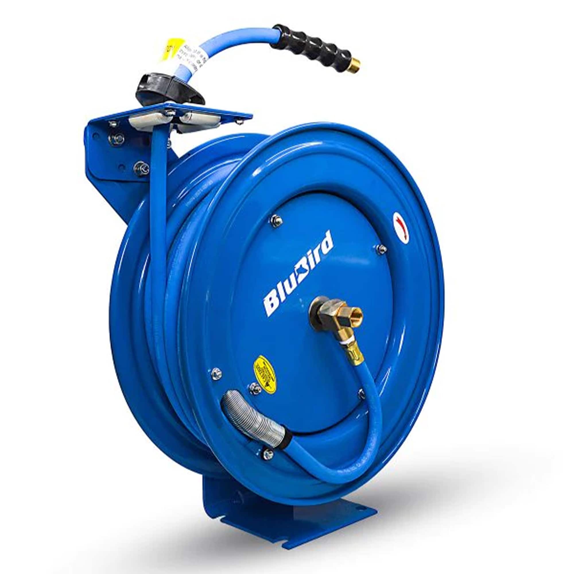 BluBird BBRHD1225 Heavy Duty Retractable Air Hose Reel with 1/2-in x 25-ft Premium Rubber Air Hose, 3-ft Lead In Hose, Single Arm