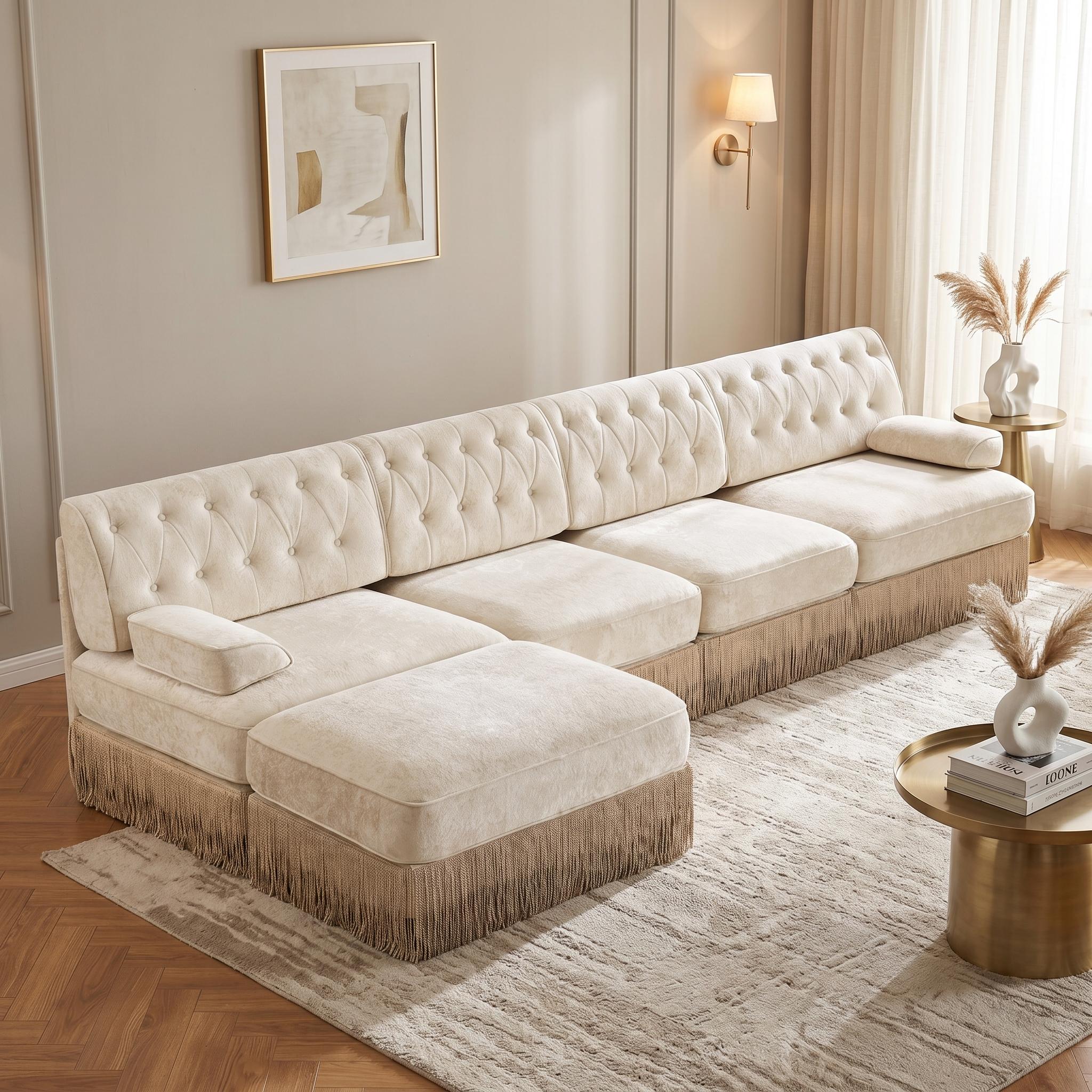 Homy Casa TASSEL 135-in W Chesterfield Style Sofa with Velvet Fabric ...