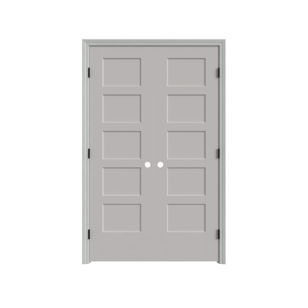 Masonite 640839 48-in x 80-in Driftwood Solid core 5-panel square Bi-parting Smooth Primed Molded composite Flat Jamb Double Prehung Interior Door