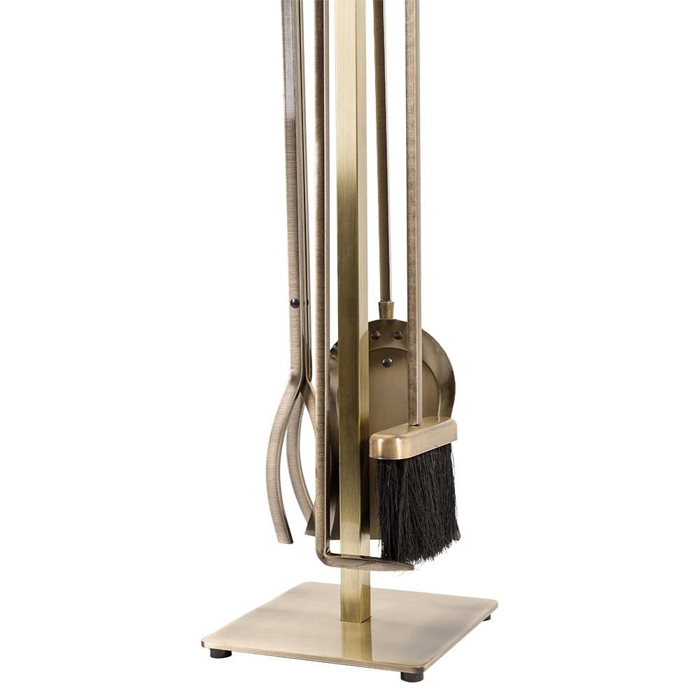 Harriet Aged Brass 5-Piece Fireplace Tool Set with Stand