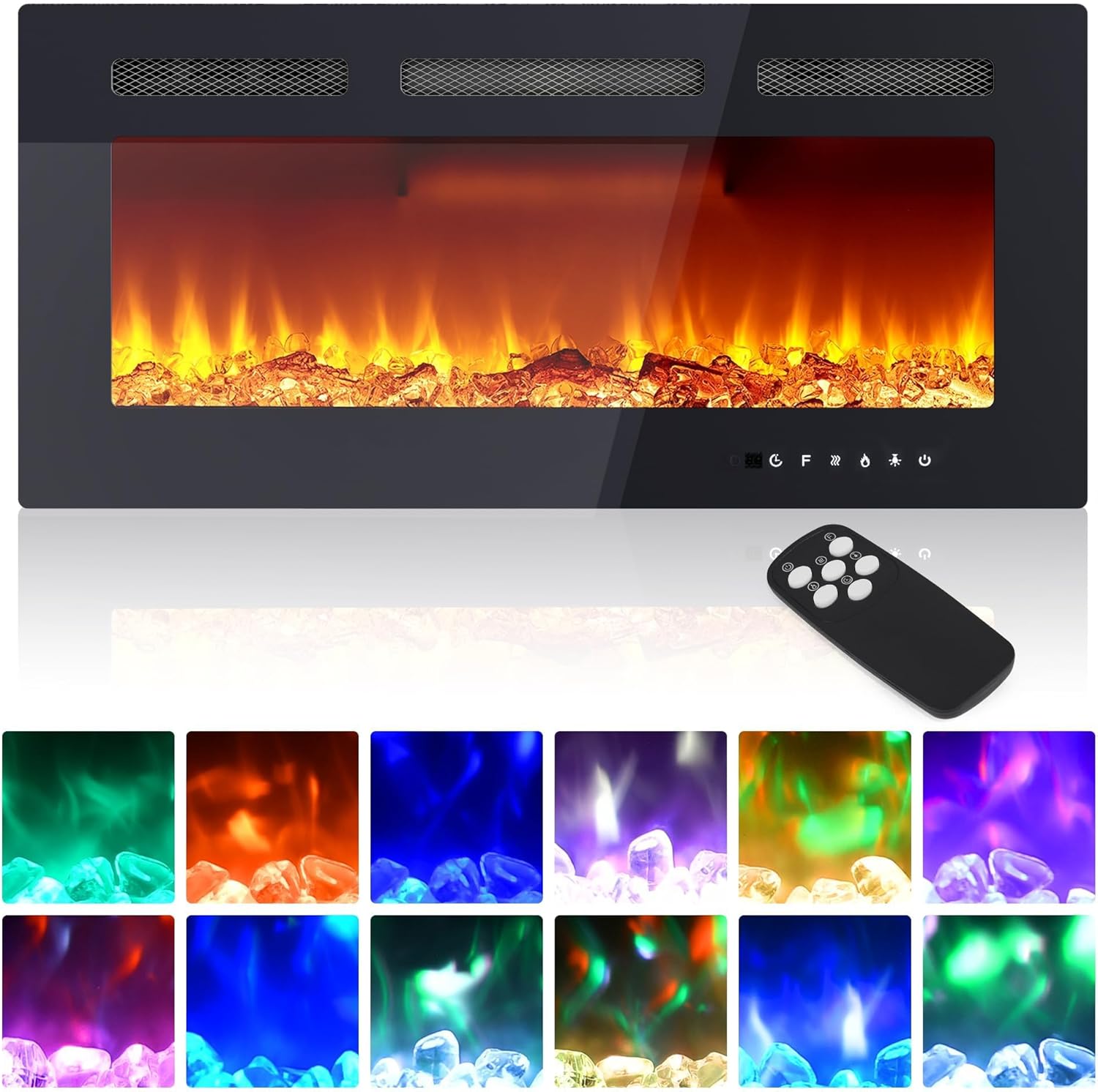 Garvee 42 in Wall Mounted Electric Fireplace with Remote and Touch Controls Fireplace Heater with Adjustable 12 Flame Colors Quiet Heater Perfect for Home Office and Living Room #PHK-34VRXT6W-JL