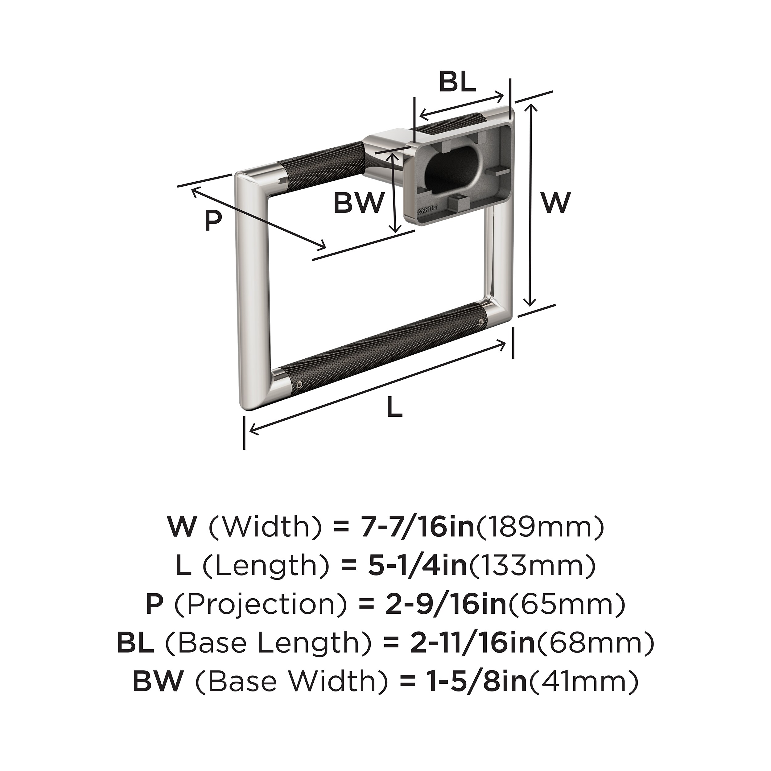 Polished Nickel and Gunmetal Wall Mounted Towel Ring