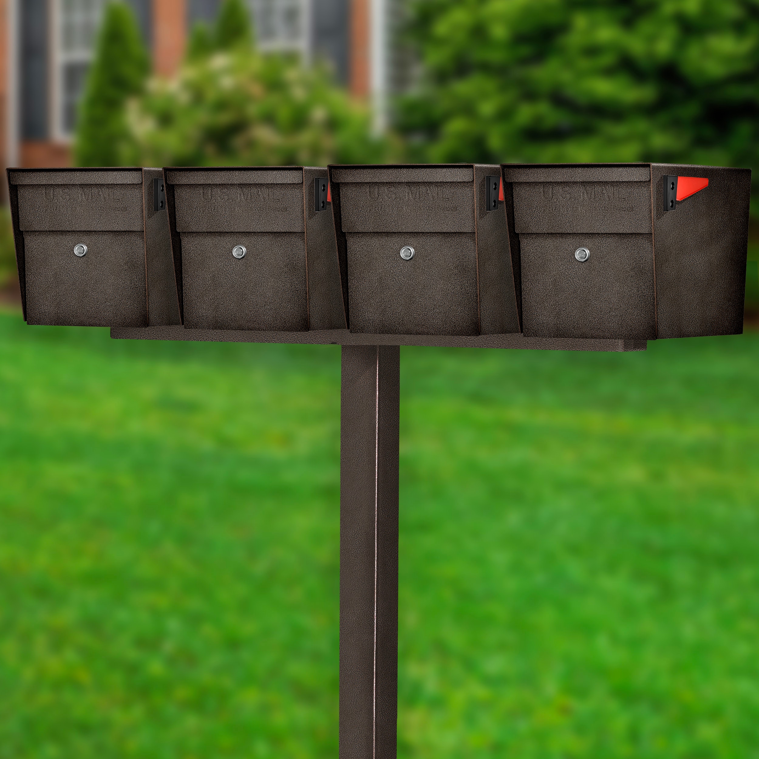 Mail Boss 7108-X4-BRZ-IG Curbside X4 In-Ground Combo Kit Locking Metal Extra Large Mailbox Bronze with Post