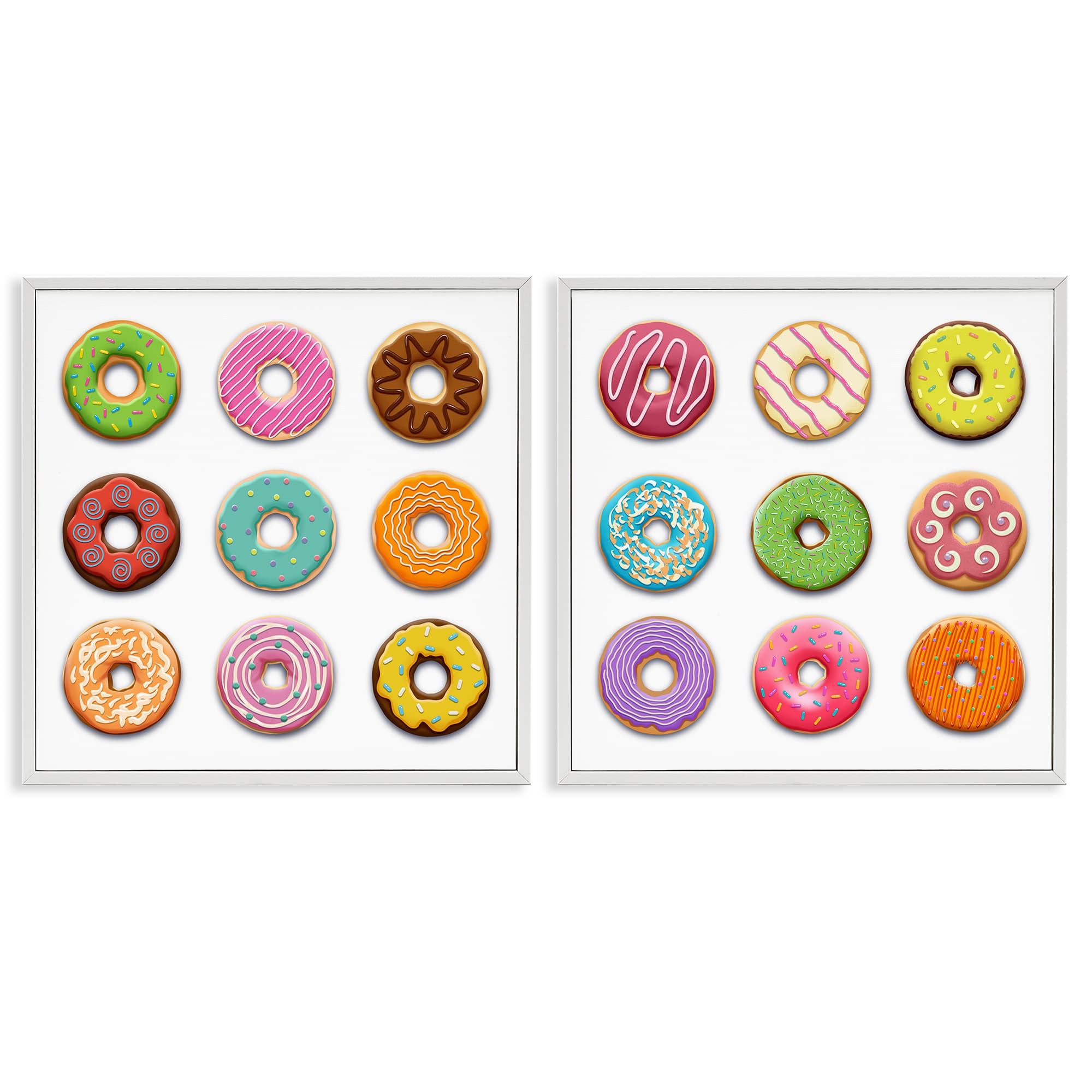 Stupell Industries B2-783-WFR-2PC-24X24 Bright and Fun Donuts 2 Piece White Framed Giclee Art Set By Marcus Prime 24 x 24
